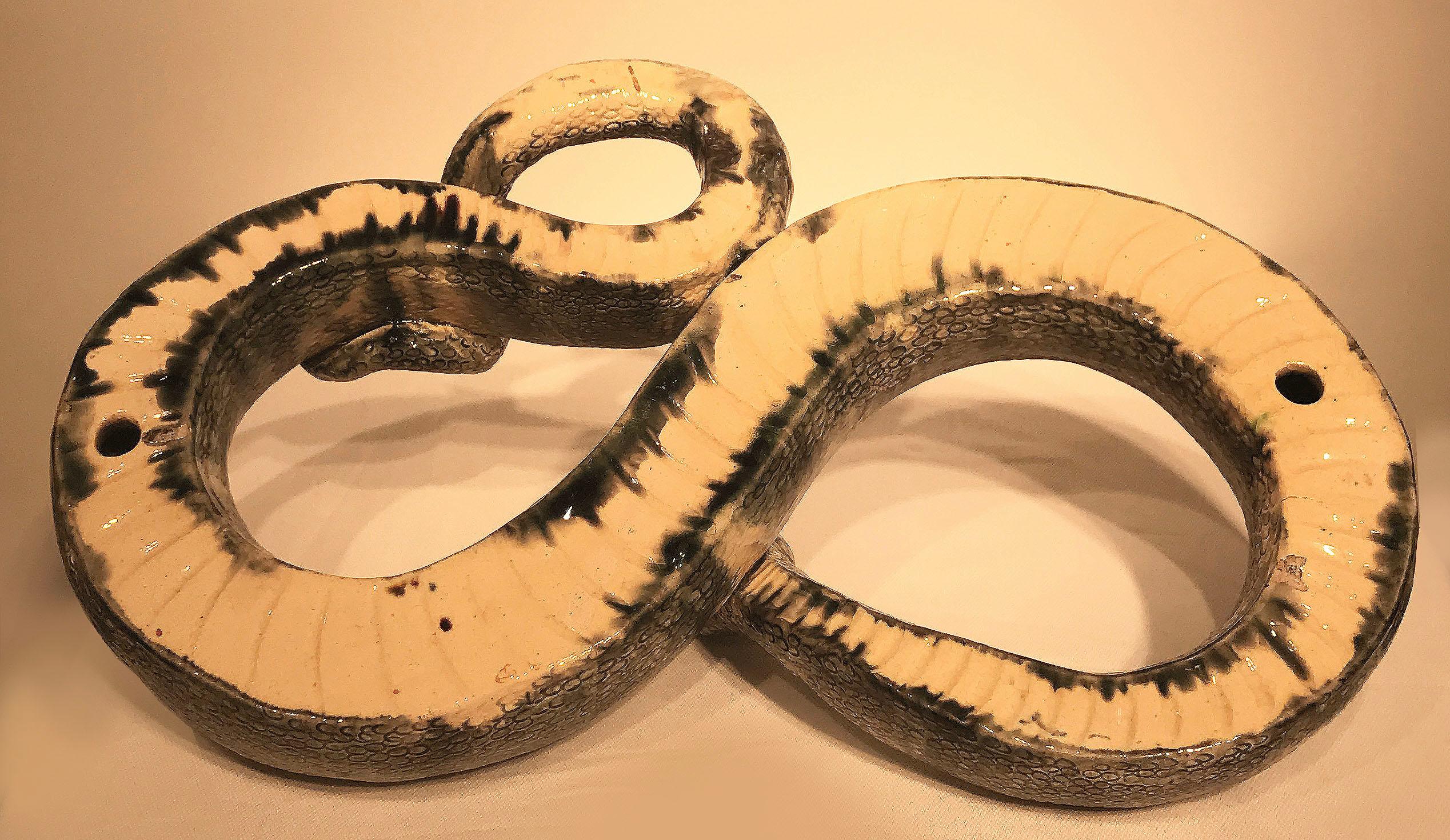 19th Century Manual Mafra Palissy Majolica Snake Wall Sculpture For Sale 1