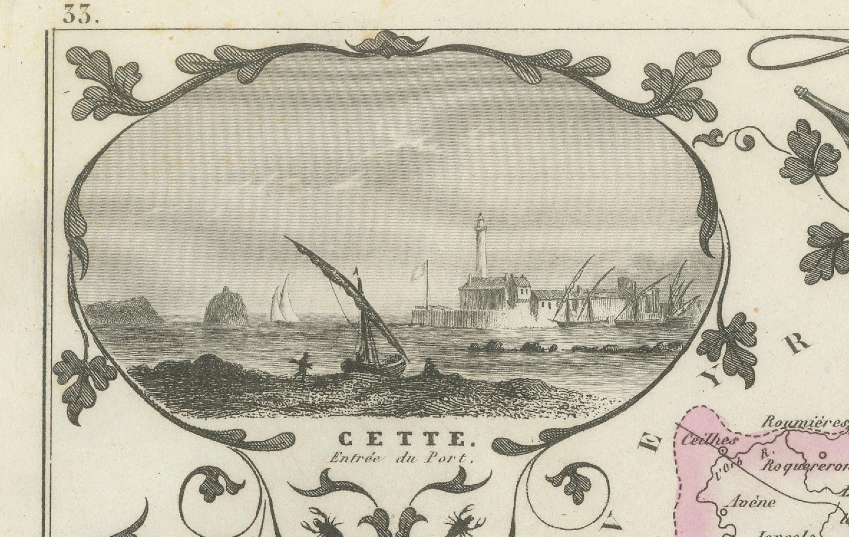 Carte de l'Hérault, France, 19ème siècle - Montpellier, Béziers, Languedoc côtier Bon état - En vente à Langweer, NL