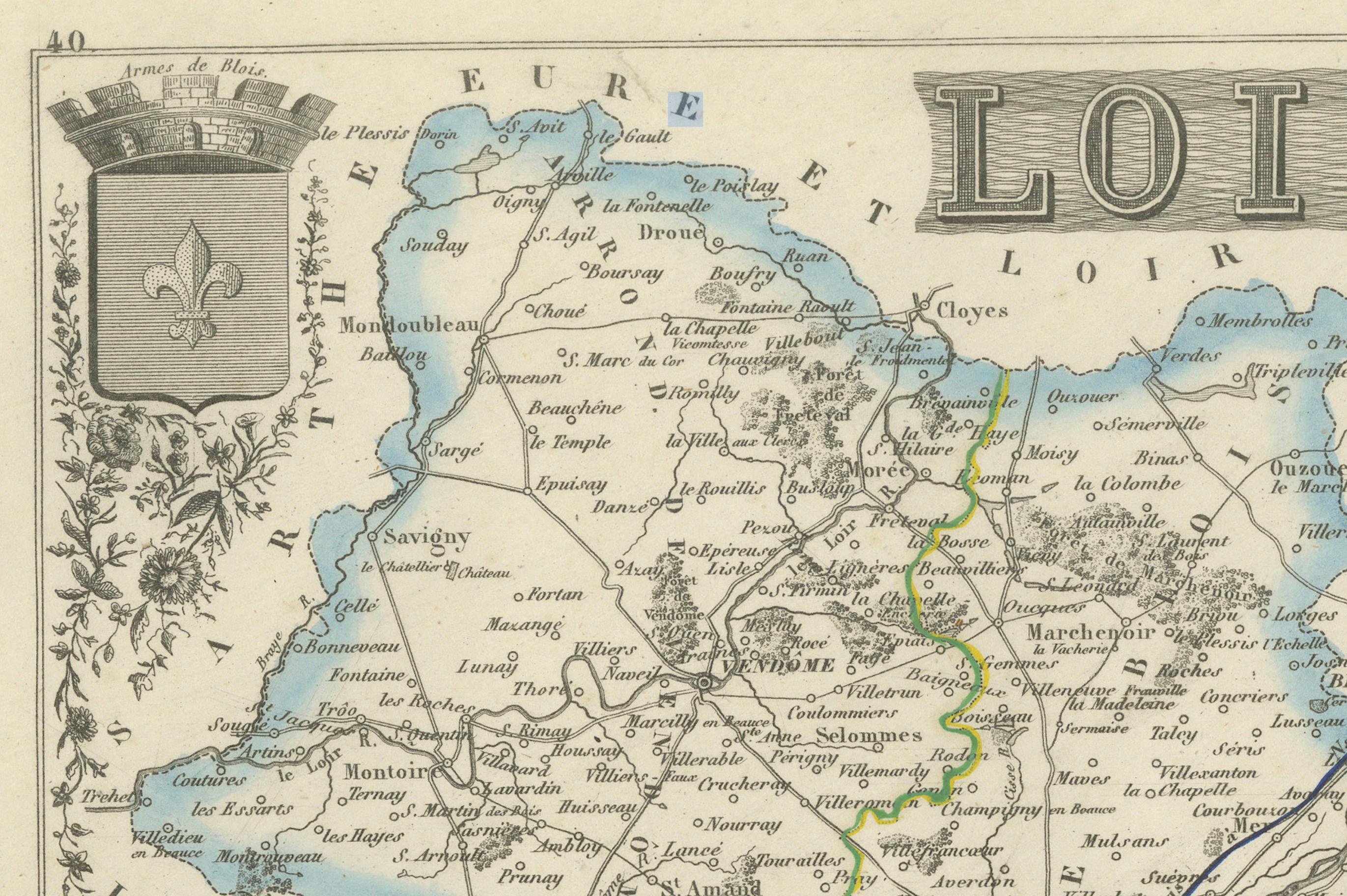 Gravé Carte du Loir-et-Cher, France, 19ème siècle - Blois, Vendôme, Châteaux de la Loire en vente