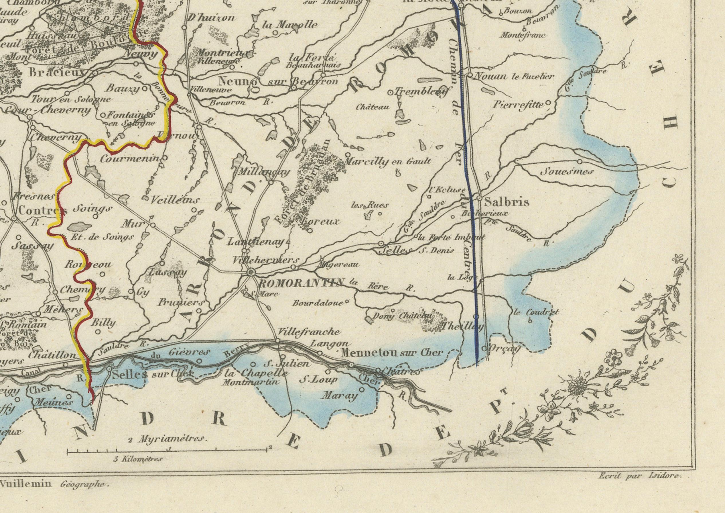 XIXe siècle Carte du Loir-et-Cher, France, 19ème siècle - Blois, Vendôme, Châteaux de la Loire en vente