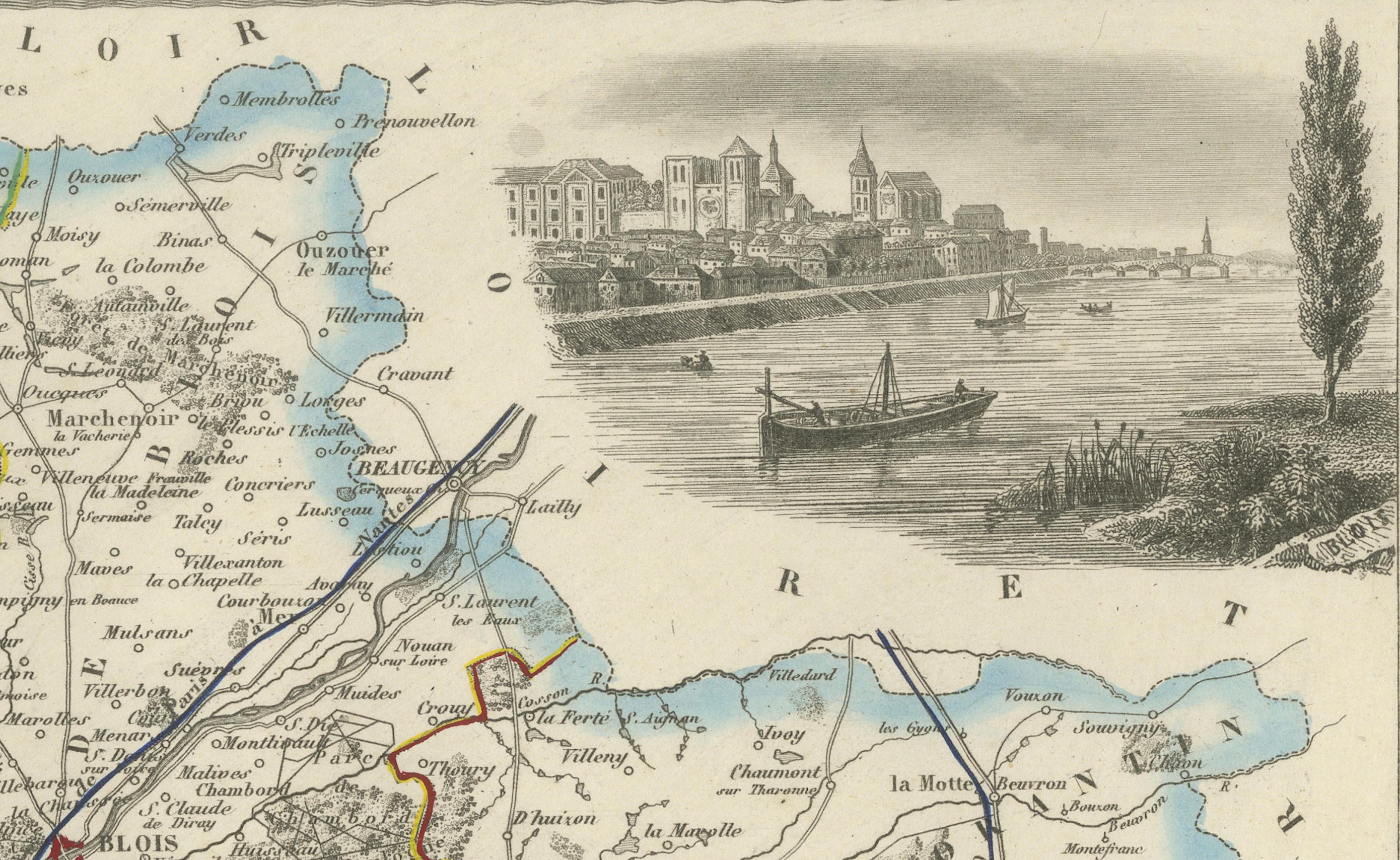 Papier Carte du Loir-et-Cher, France, 19ème siècle - Blois, Vendôme, Châteaux de la Loire en vente