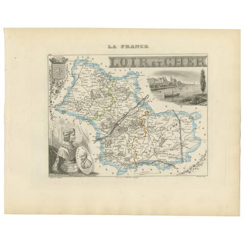 19th Century Map of Loir-et-Cher, France – Blois, Vendôme, Loire Valley Castles