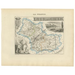 Mappa del XIX secolo di Loir-et-Cher, Francia - Blois, Vendôme, Castelli della Valle della Loira