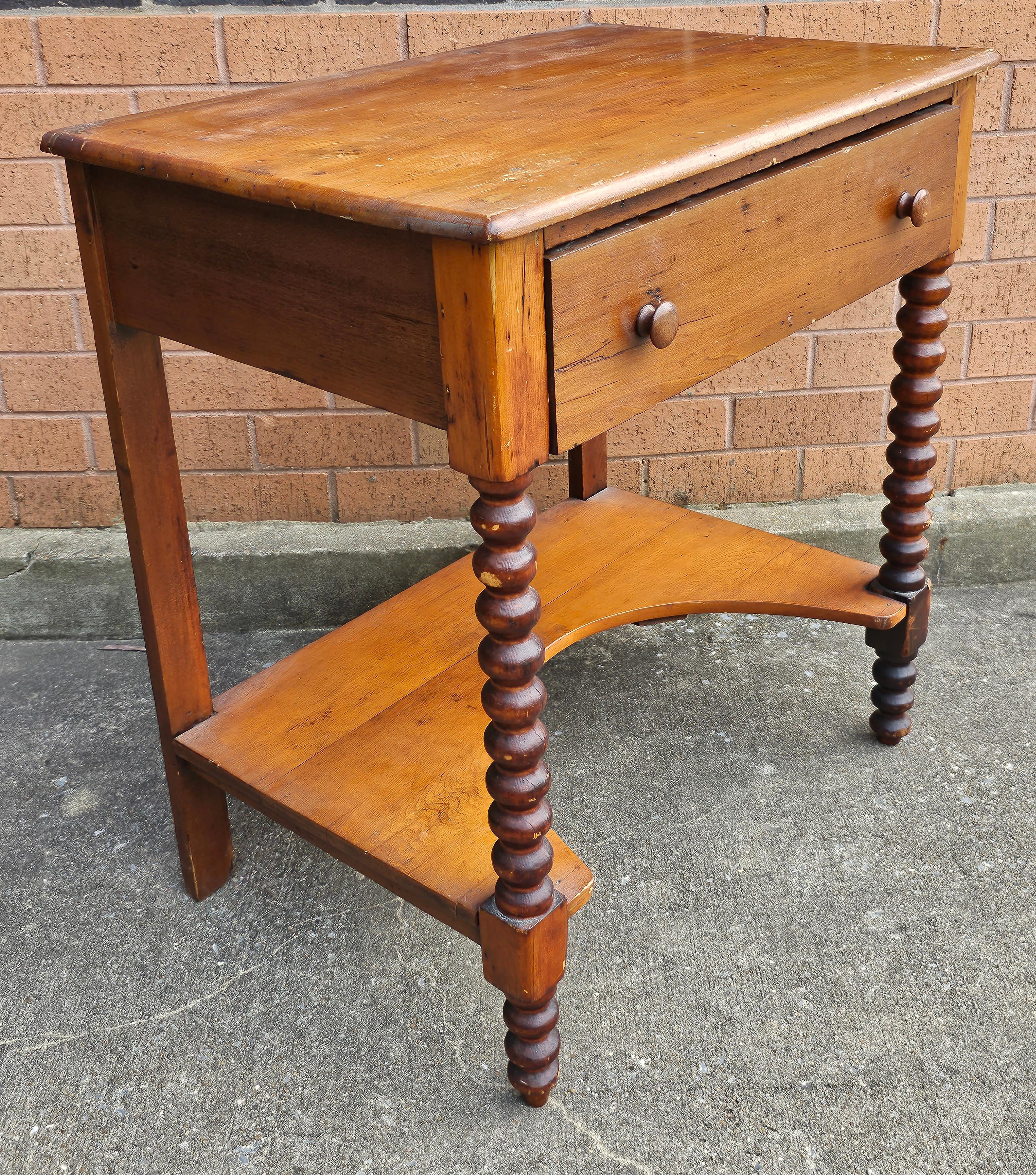 Victorian 19th Century Maple Single Drawer Bobbin Legs Work Table For Sale