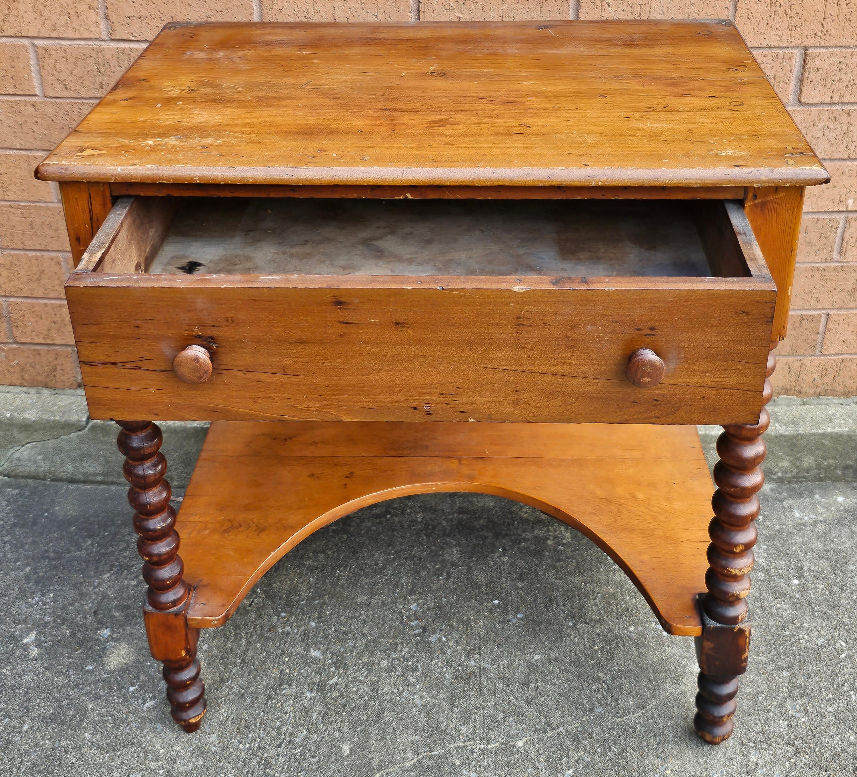 American 19th Century Maple Single Drawer Bobbin Legs Work Table For Sale