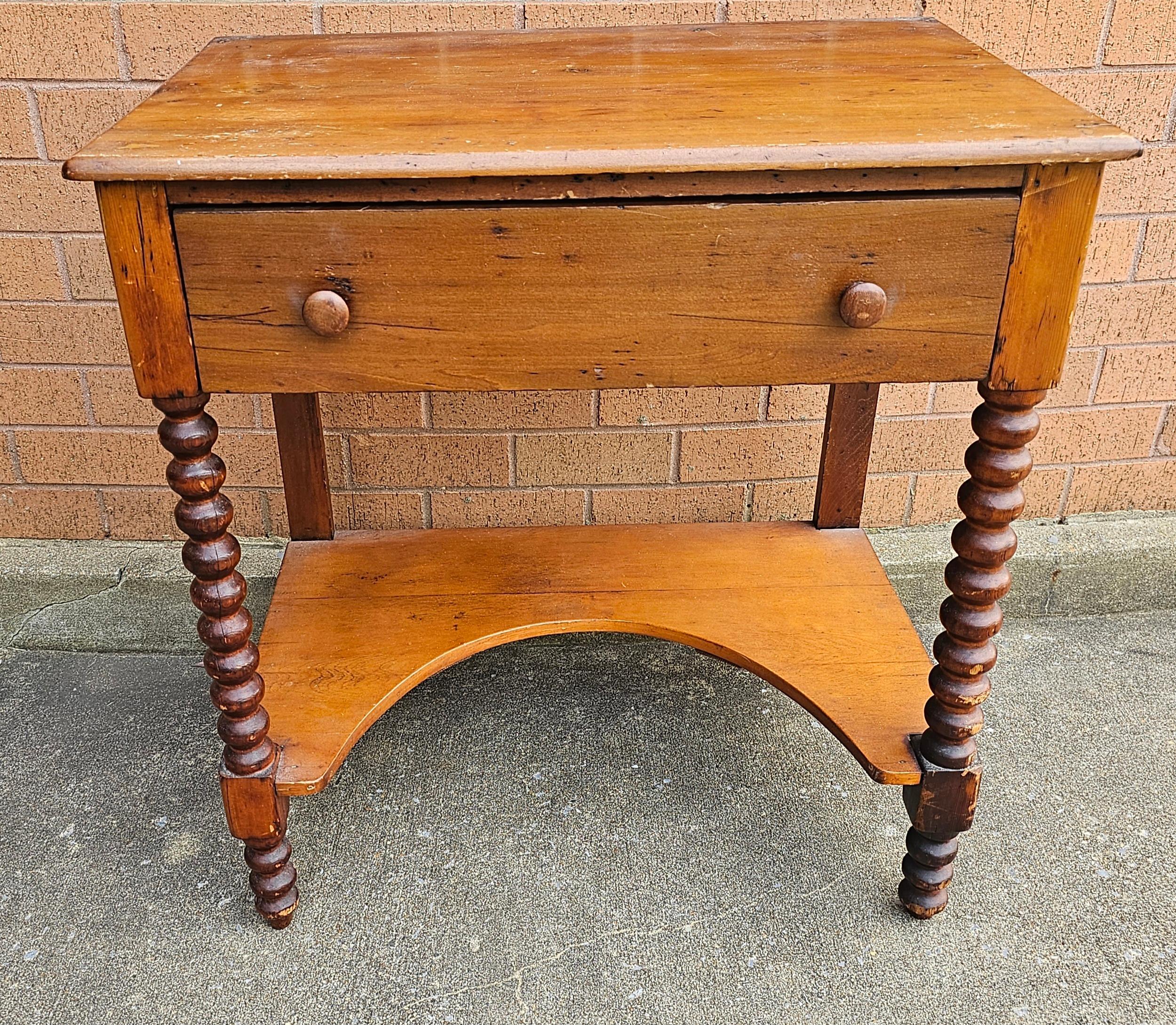 19th Century Maple Single Drawer Bobbin Legs Work Table For Sale 1