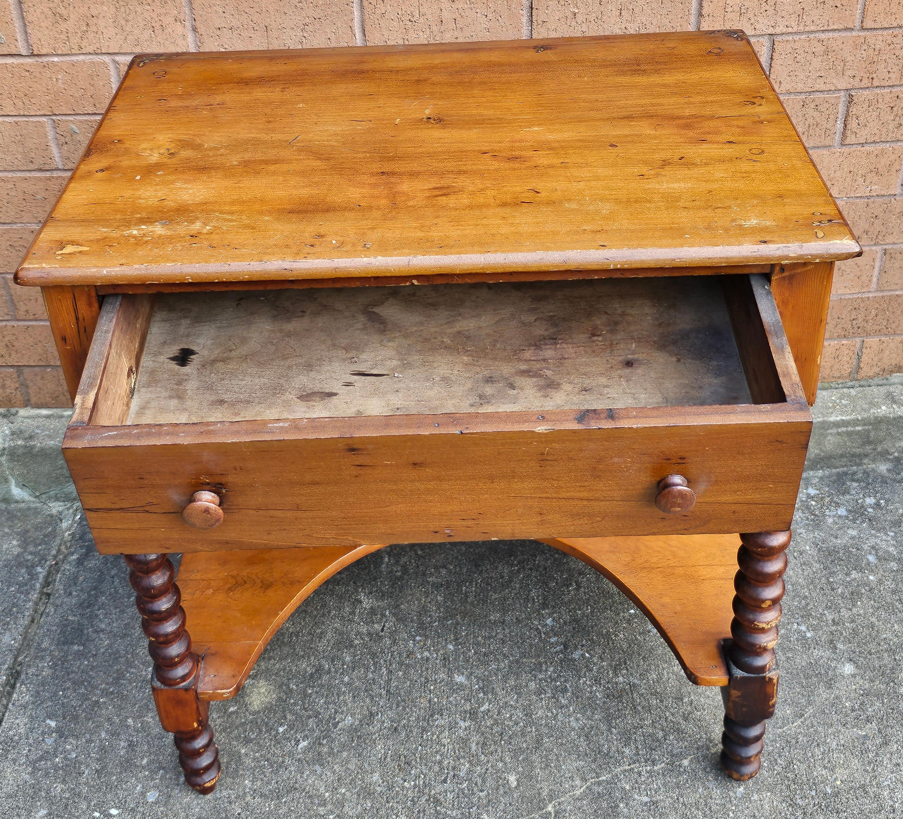 19th Century Maple Single Drawer Bobbin Legs Work Table For Sale 2