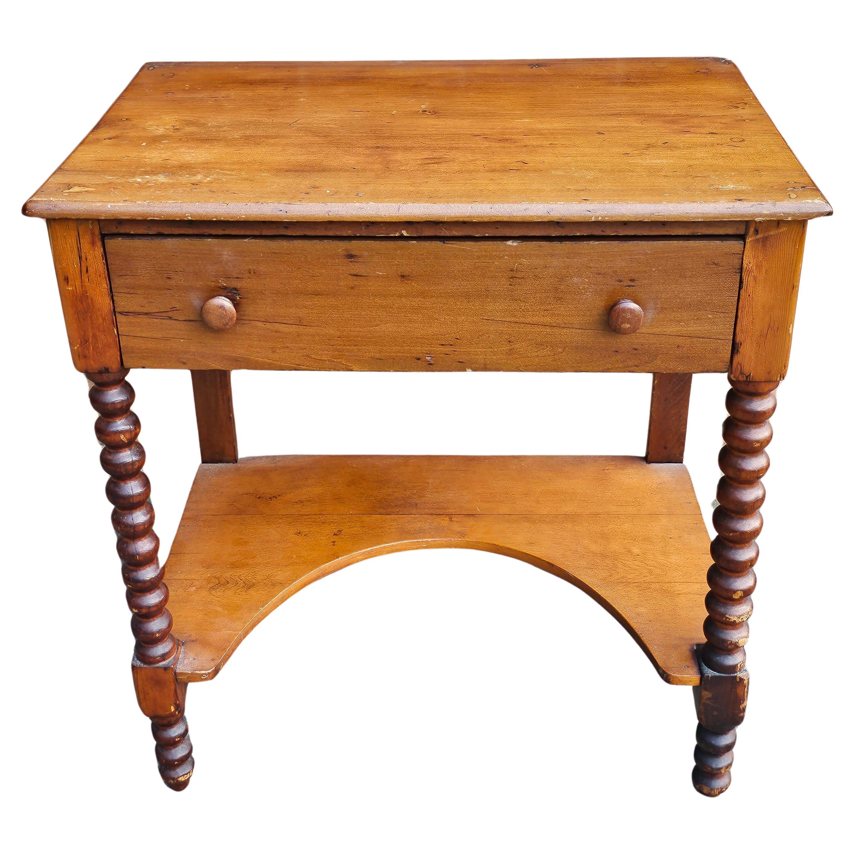 19th Century Maple Single Drawer Bobbin Legs Work Table For Sale