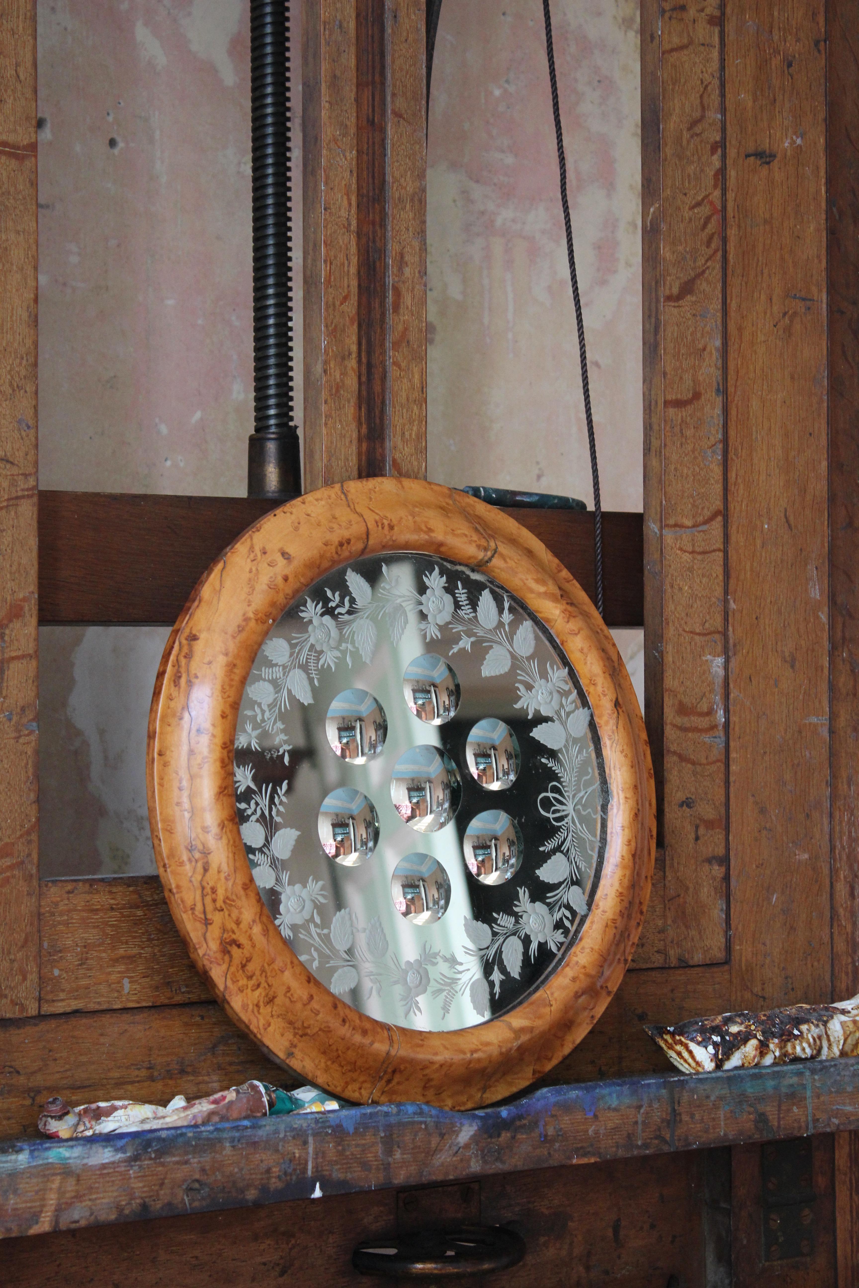 Bois de feuillus Miroir convexe déformé Sorceresss Witches du 19ème siècle 