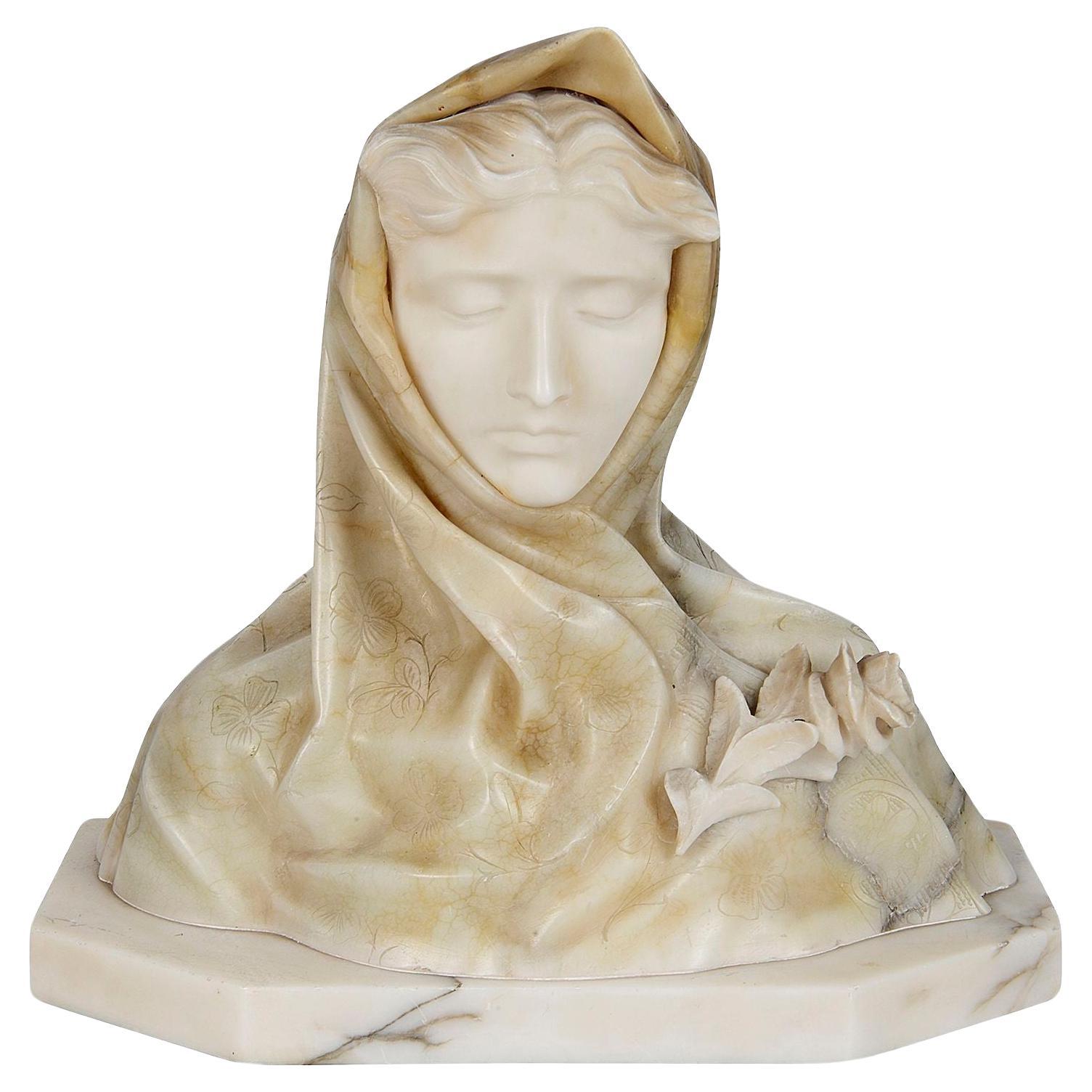 19th Century Marble and Alabaster bust of young girl For Sale