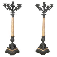 Antique 19th Century Marble and Bronze Candlesticks