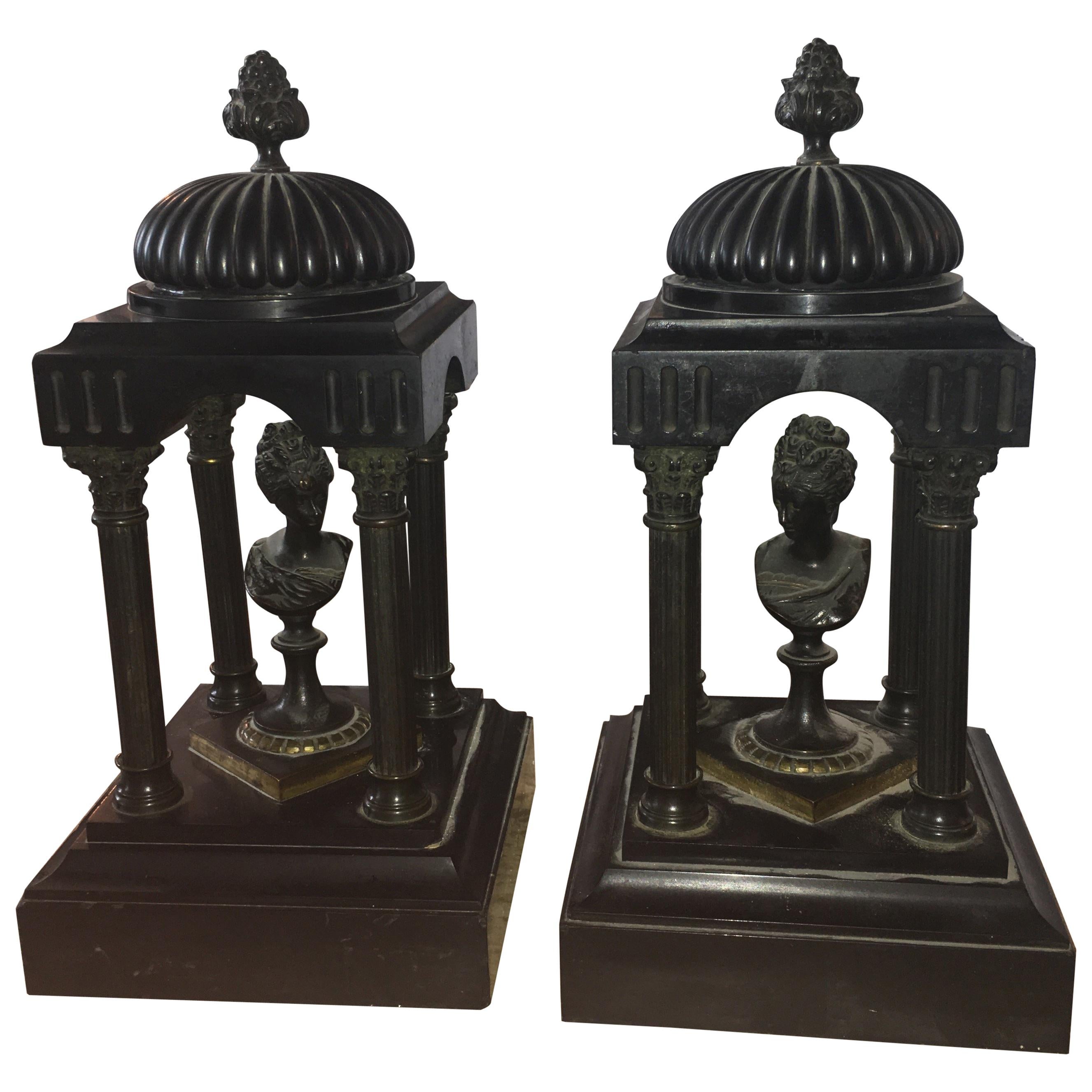 19th Century Marble and Bronze Neoclassical Garnitures