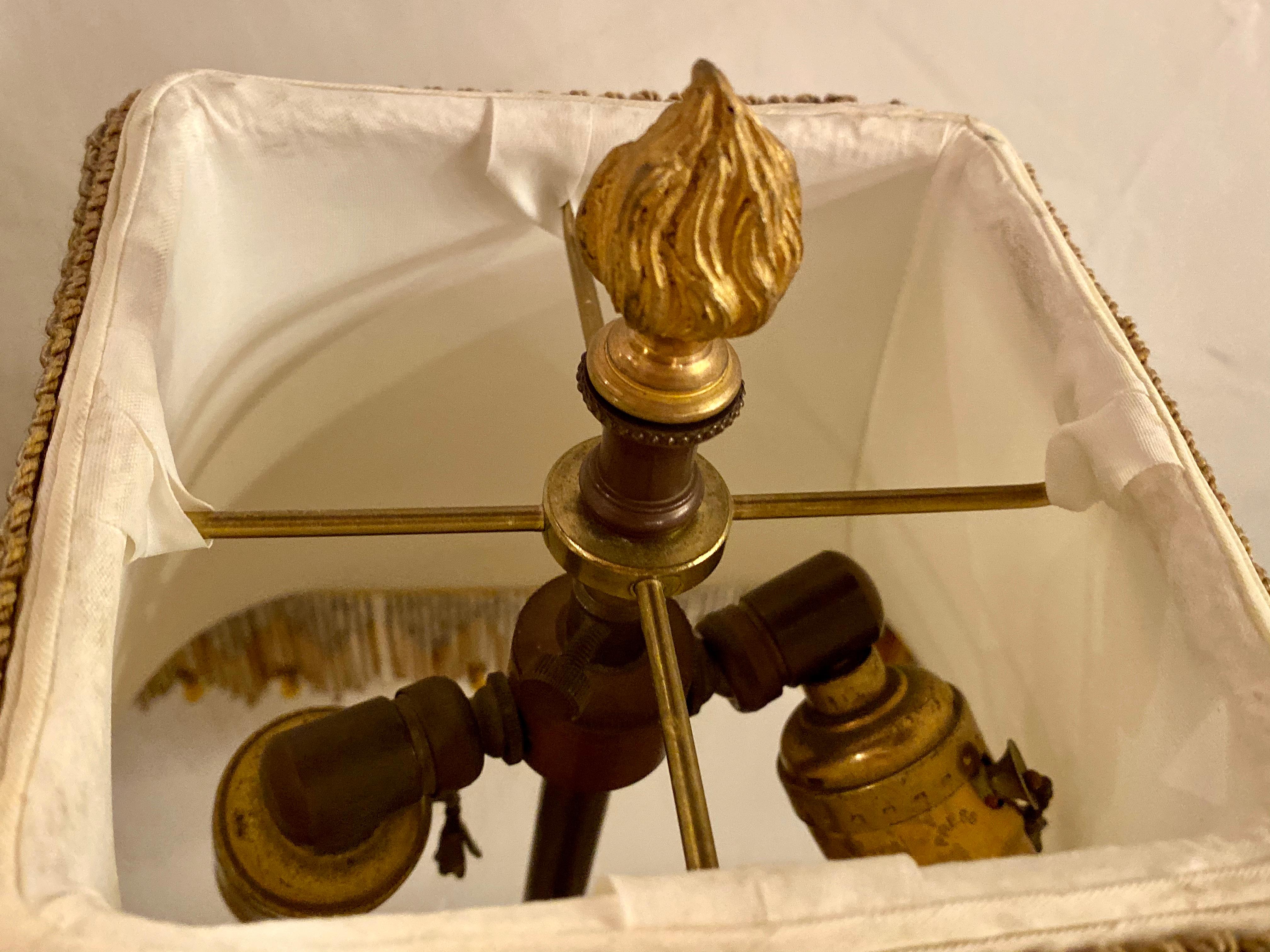 19th Century Marble and Bronze Table Lamp with Custom Shade, French For Sale 6