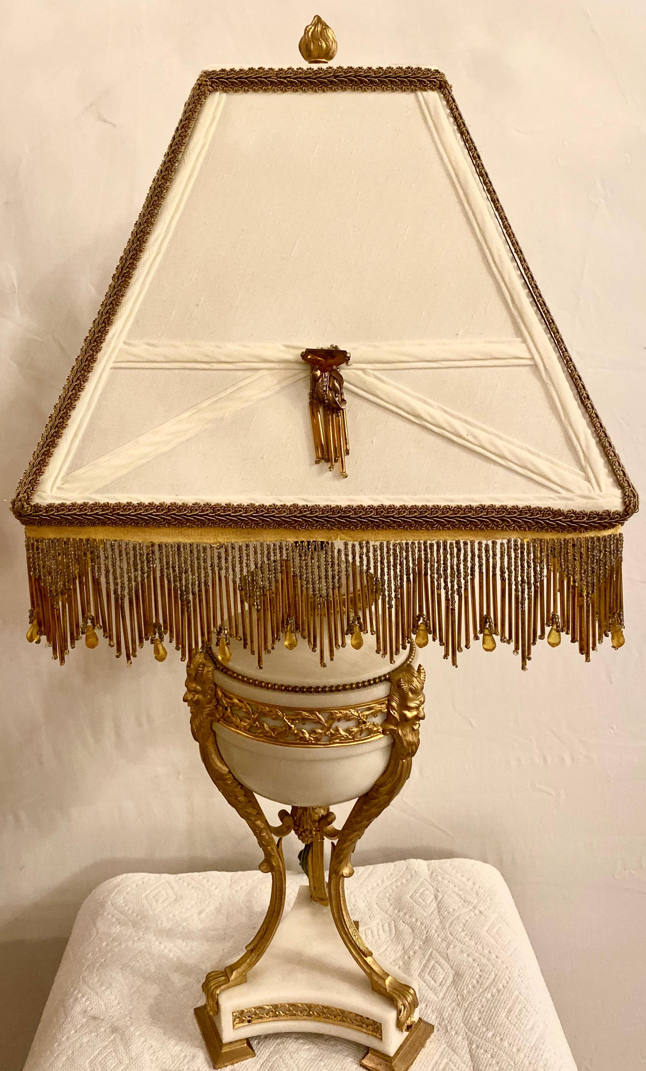 19th Century Marble and Bronze Table Lamp with Custom Shade, French For Sale 1