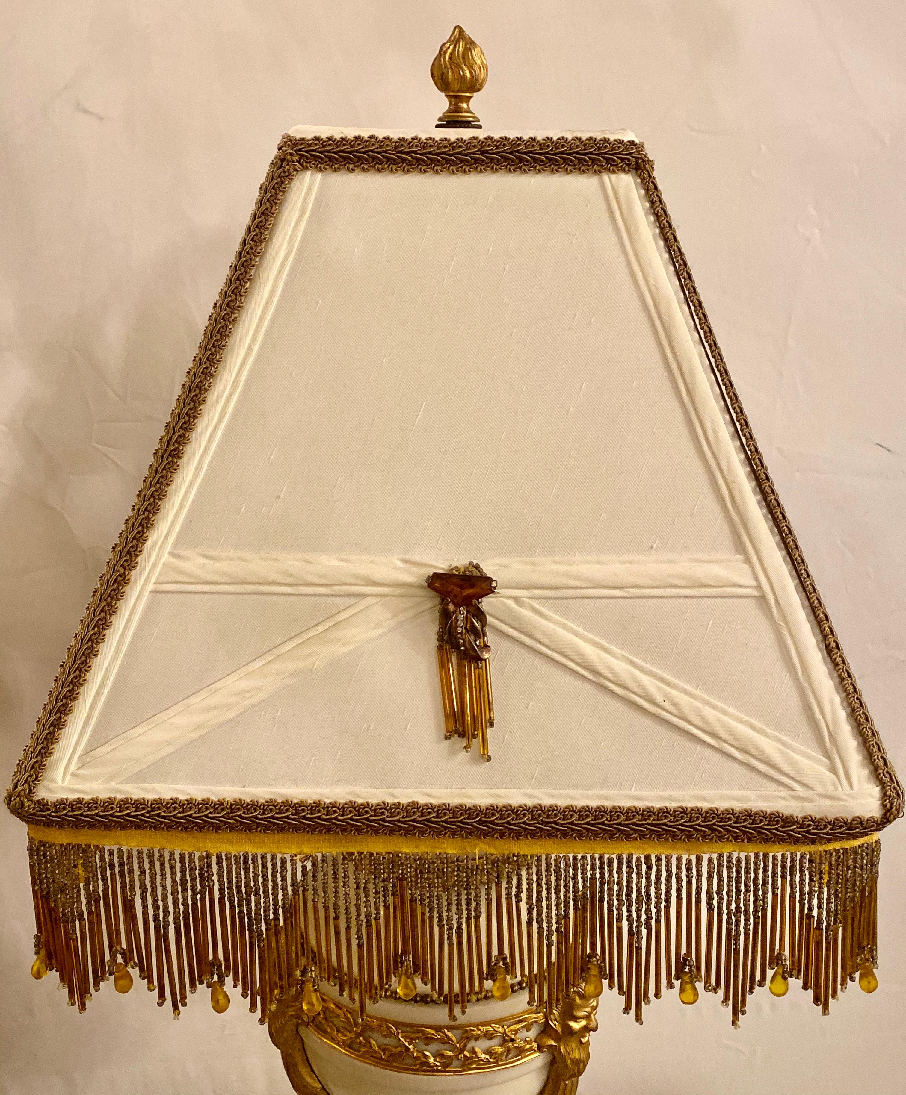 19th Century Marble and Bronze Table Lamp with Custom Shade, French For Sale 4