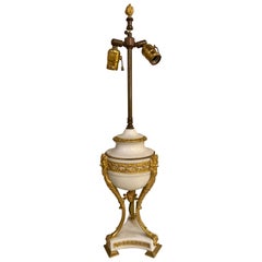 19th Century Marble and Bronze Table Lamp with Custom Shade, French