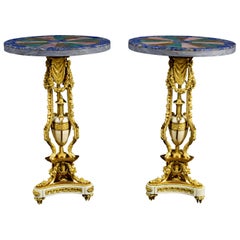 19th Century Marble and Gilded Bronze Bases with Hard Stone Tops, Pair of Tables