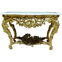 19th Century Marble and Gilded Wood Louis XV Style Console