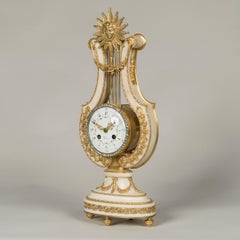 19th Century Marble and Ormolu Lyre Clock in the Louis XVI Style