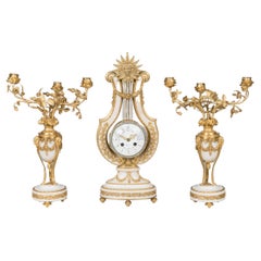 19th Century Marble and Ormolu Lyre Clock in the Louis XVI Style