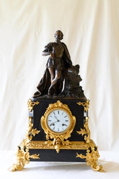 19th Century Marble Base Clock with Bronze Statue of Luís de Camões