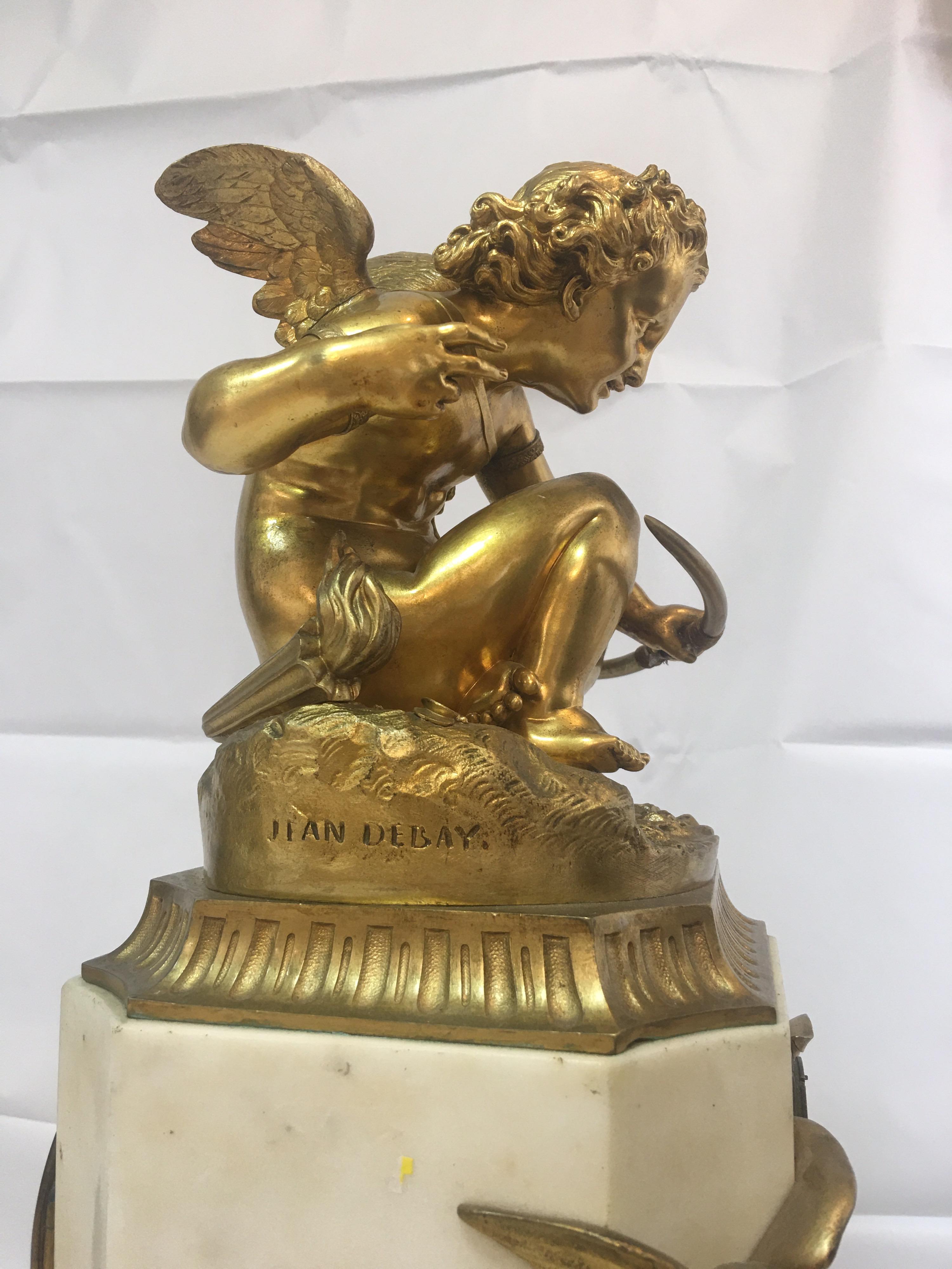19th Century Marble Based Mantle Clock with Cherubs For Sale 7