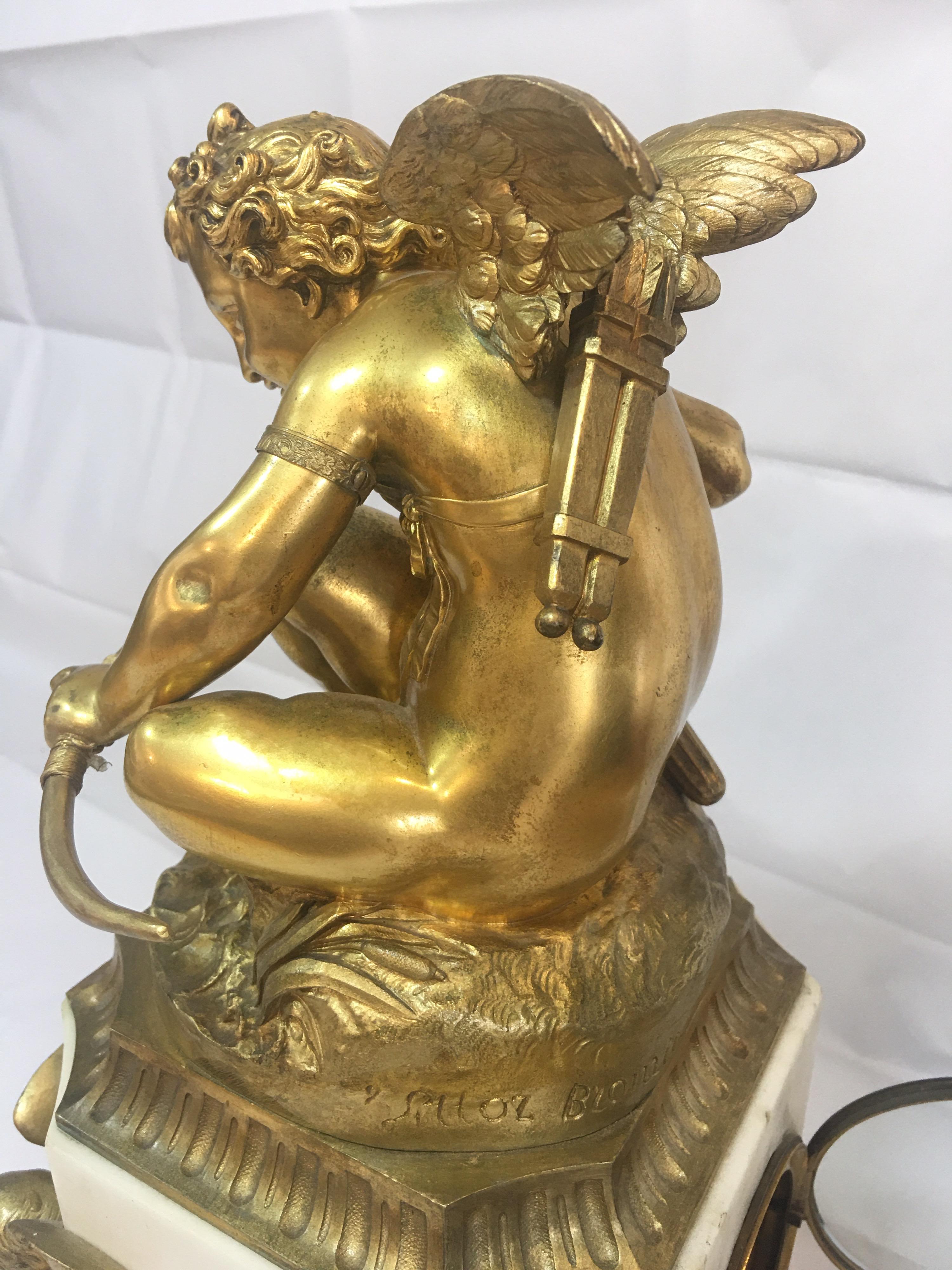 Bronze 19th Century Marble Based Mantle Clock with Cherubs For Sale