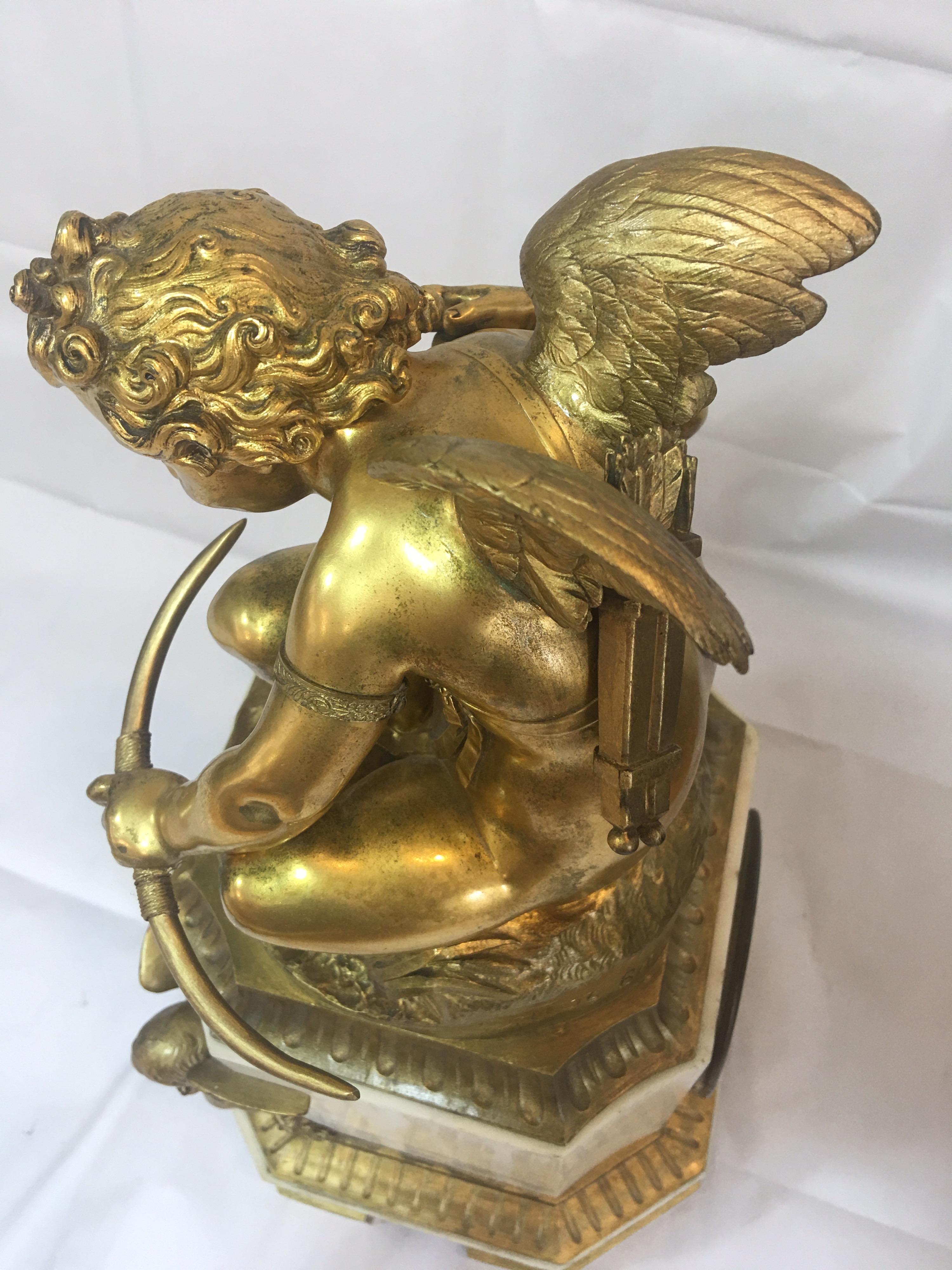19th Century Marble Based Mantle Clock with Cherubs For Sale 2