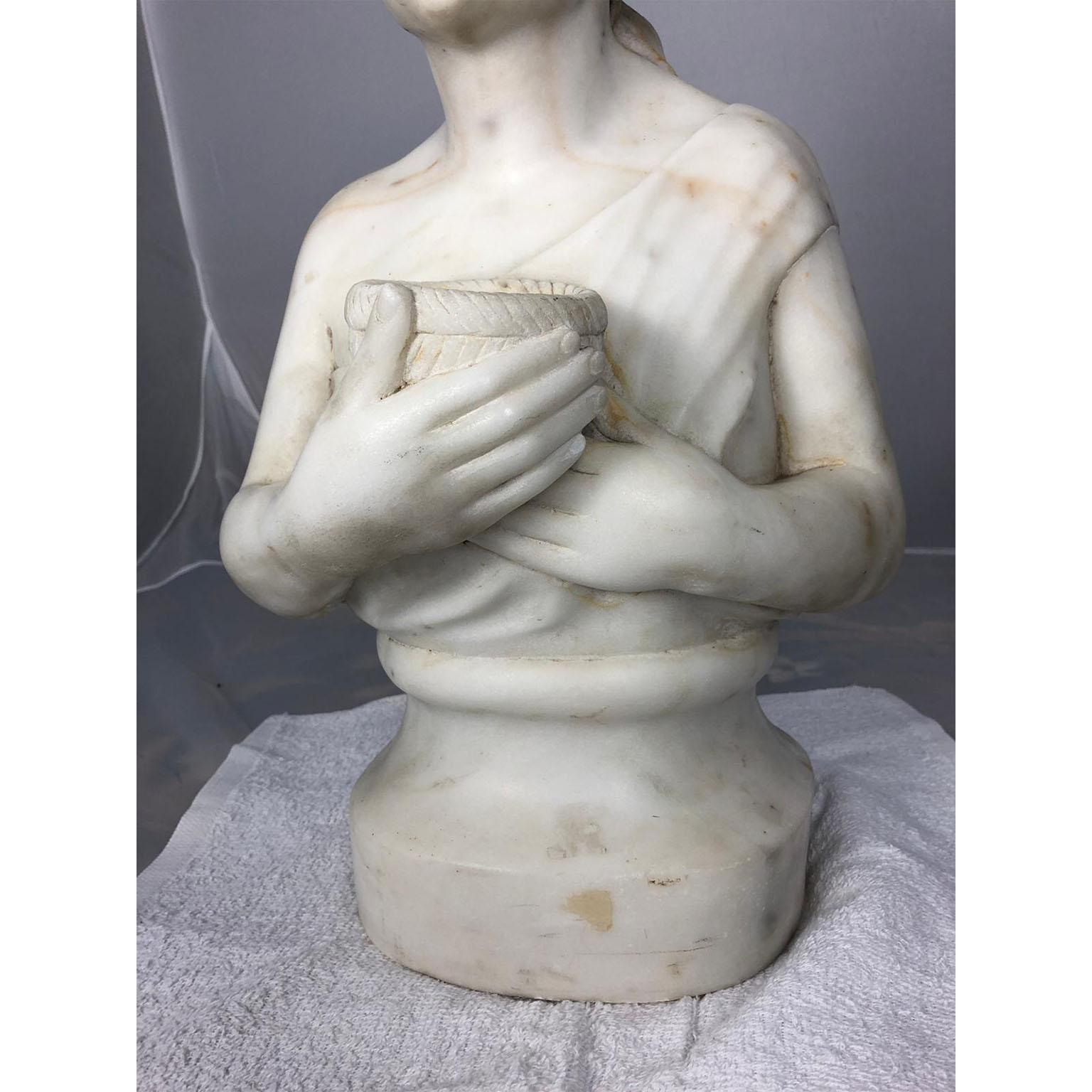 19th Century Marble Bust of a Child Holding a Birds Nest For Sale 6