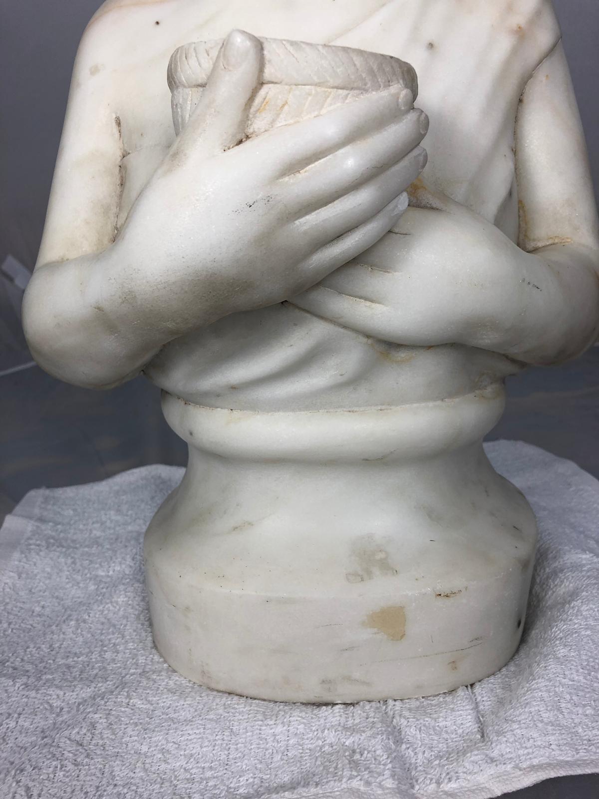 19th Century Marble Bust of a Child Holding a Birds Nest For Sale 7