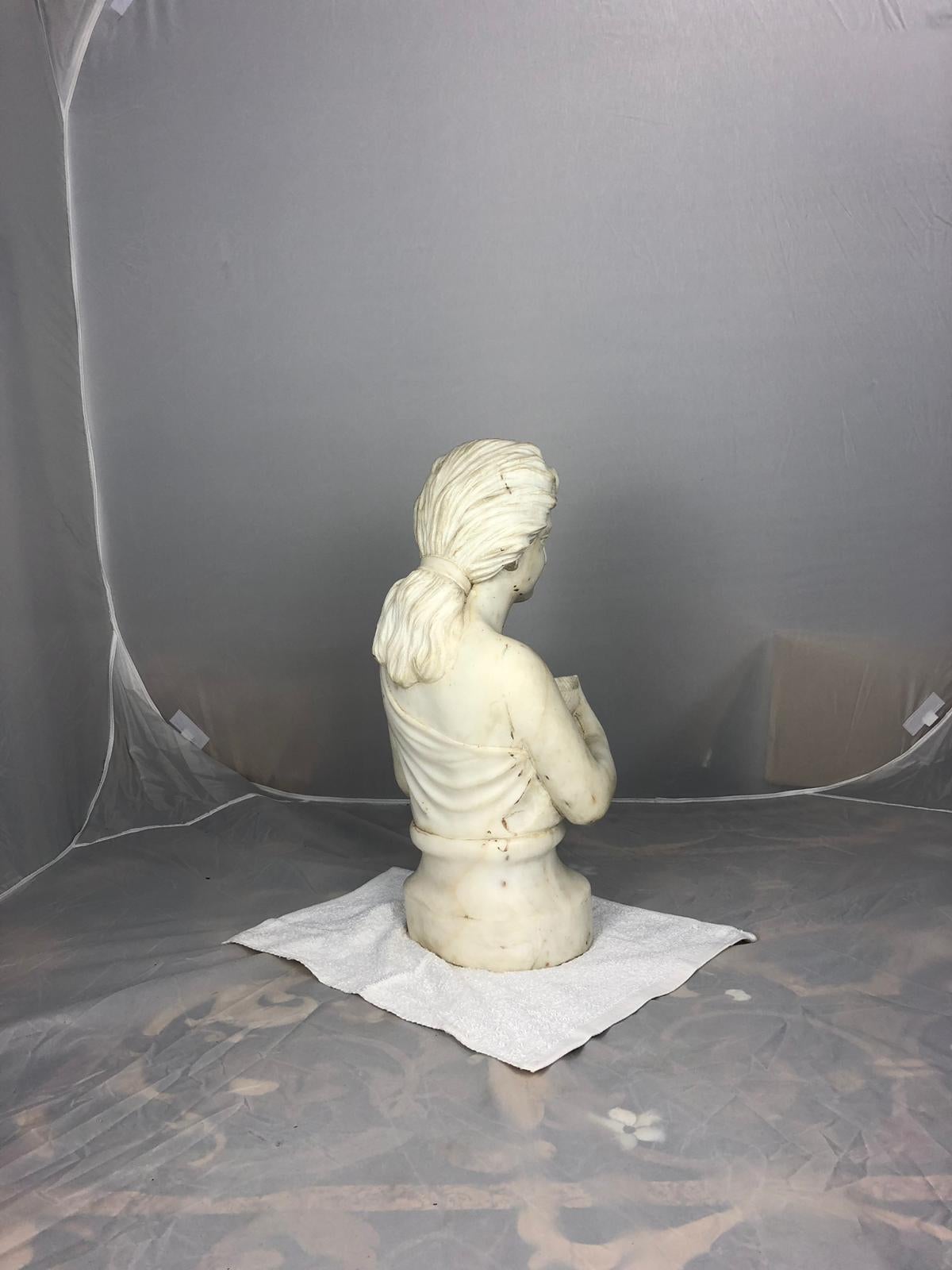 19th Century Marble Bust of a Child Holding a Birds Nest For Sale 2