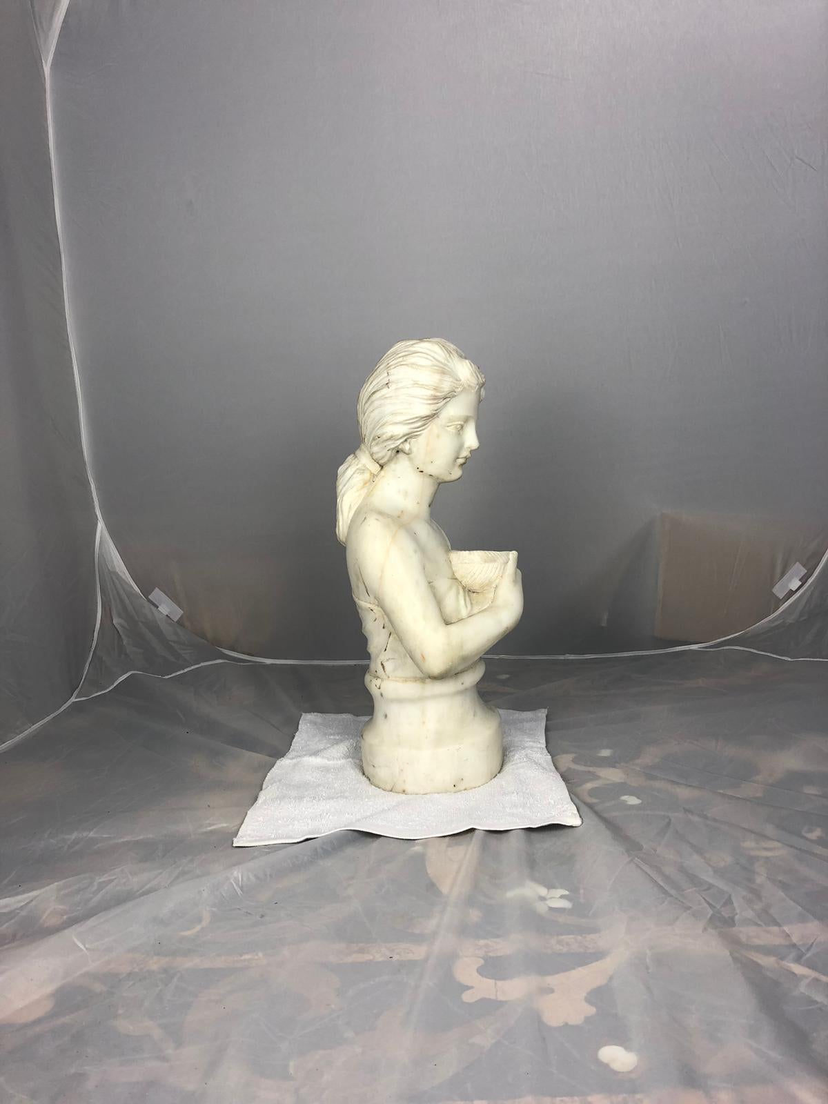 19th Century Marble Bust of a Child Holding a Birds Nest For Sale 3