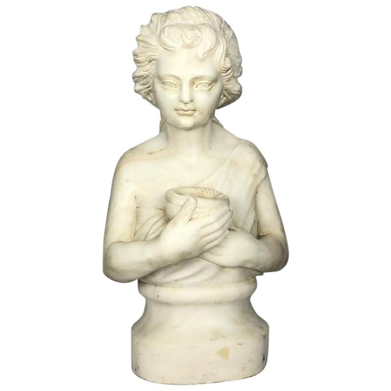 19th Century Marble Bust of a Child Holding a Birds Nest For Sale
