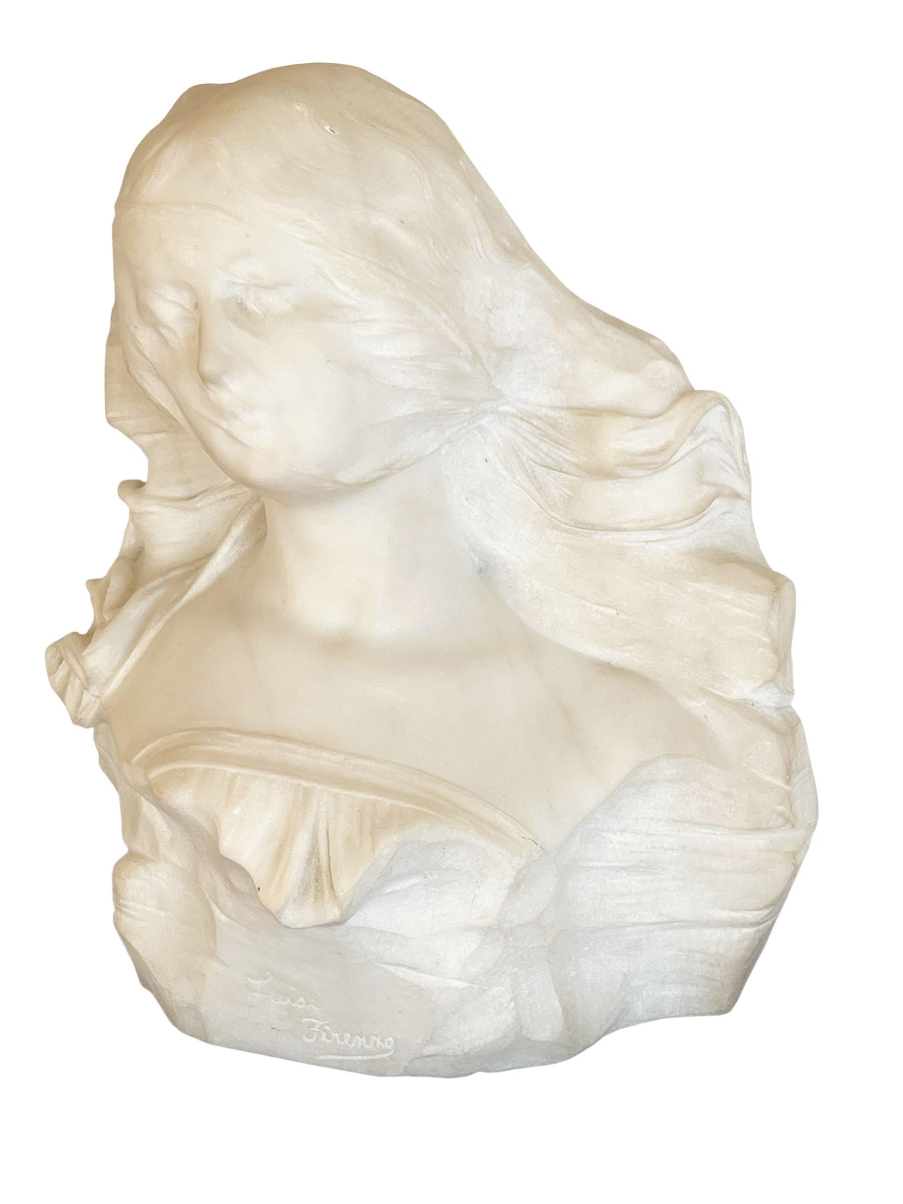 19th Century Italian Marble Bust of a Lady with a Veil In Good Condition For Sale In Clearwater, FL