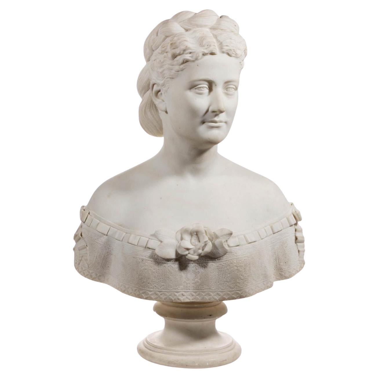 19th Century Marble Bust of Distinguished American Woman