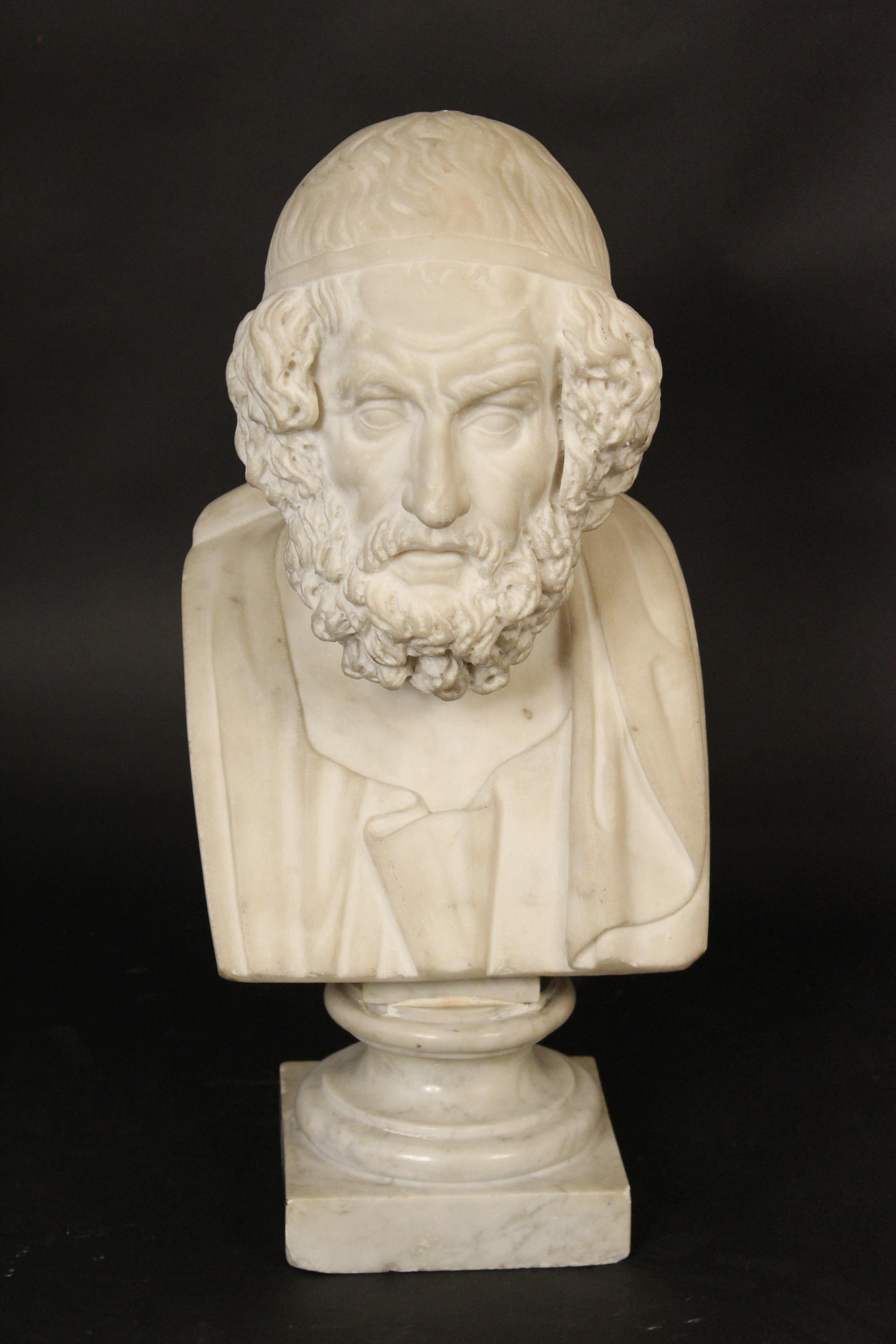 19th century marble bust of the Greek poet Homer.