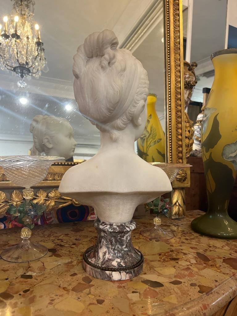 19th Century Marble Bust of Louise Brongniart on Violet Breccia Marble Pedestal For Sale 5