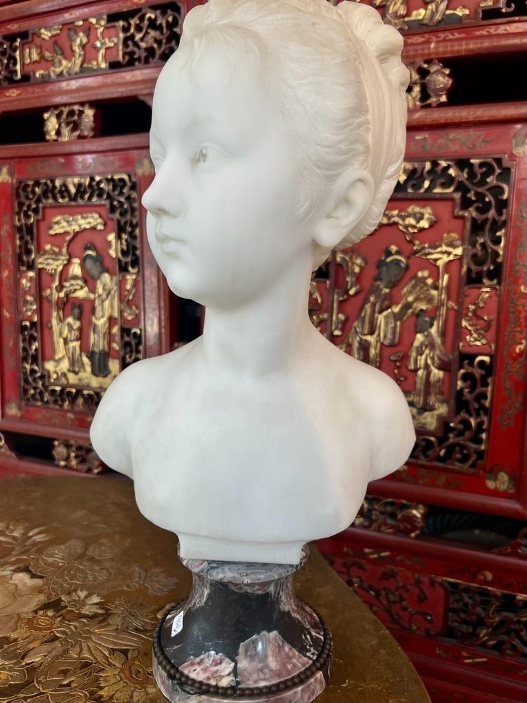 19th Century Marble Bust of Louise Brongniart on Violet Breccia Marble Pedestal For Sale 6