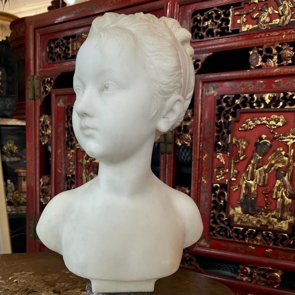 French 19th Century Marble Bust of Louise Brongniart on Violet Breccia Marble Pedestal For Sale