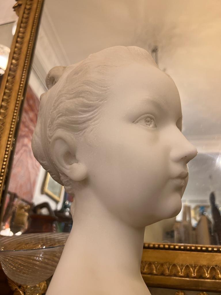 19th Century Marble Bust of Louise Brongniart on Violet Breccia Marble Pedestal In Good Condition For Sale In NICE, FR