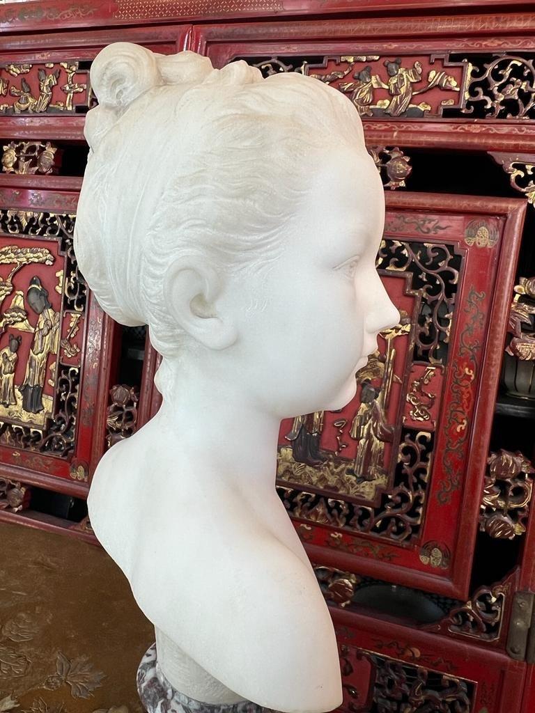 19th Century Marble Bust of Louise Brongniart on Violet Breccia Marble Pedestal For Sale 3