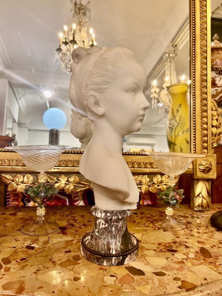 19th Century Marble Bust of Louise Brongniart on Violet Breccia Marble Pedestal For Sale 4