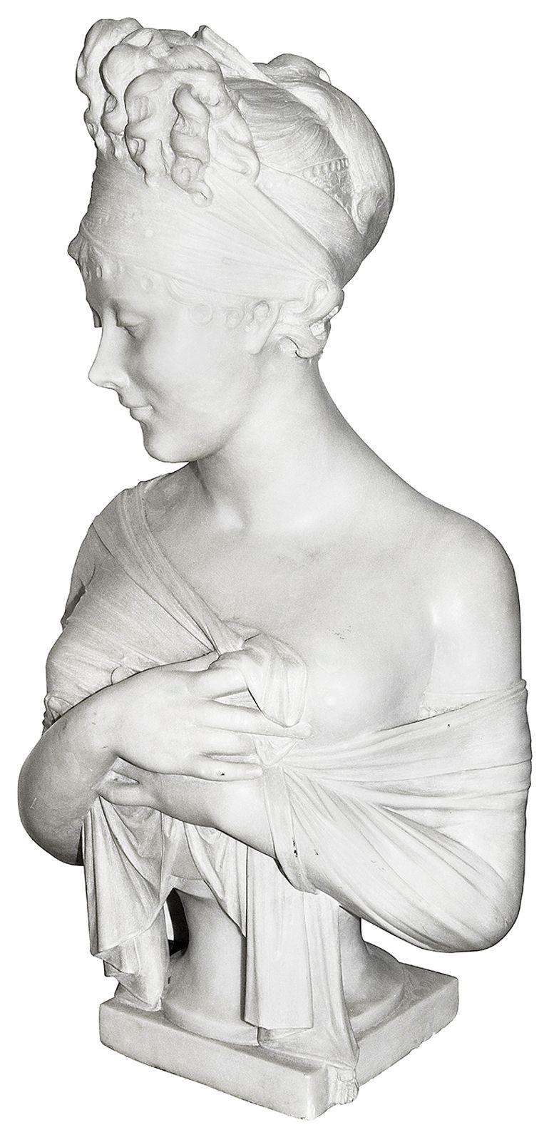 Hand-Carved 19th Century Marble bust of Madame Récamier. For Sale