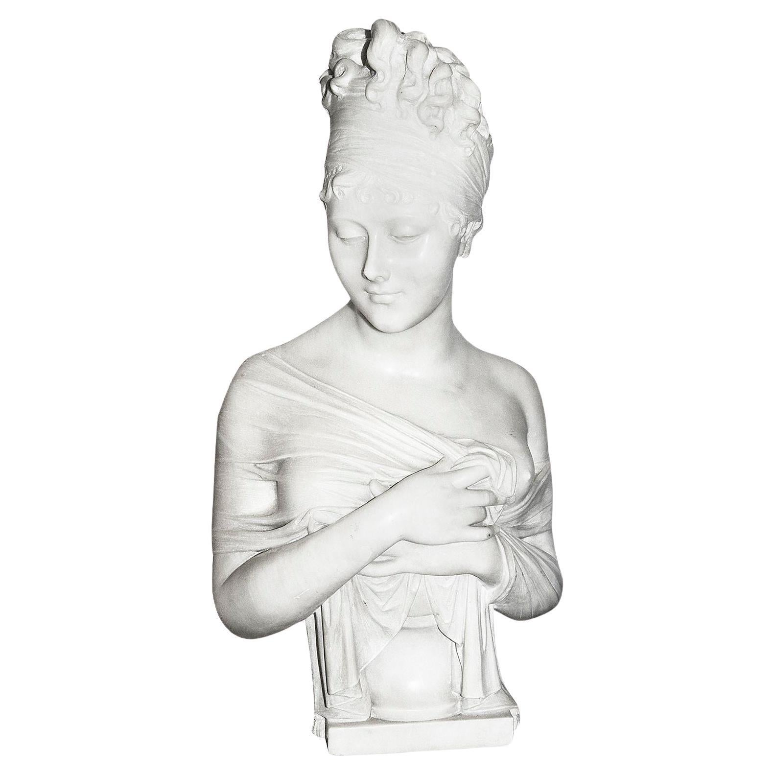 19e siècle Buste en marbre de Madame Récamier.
