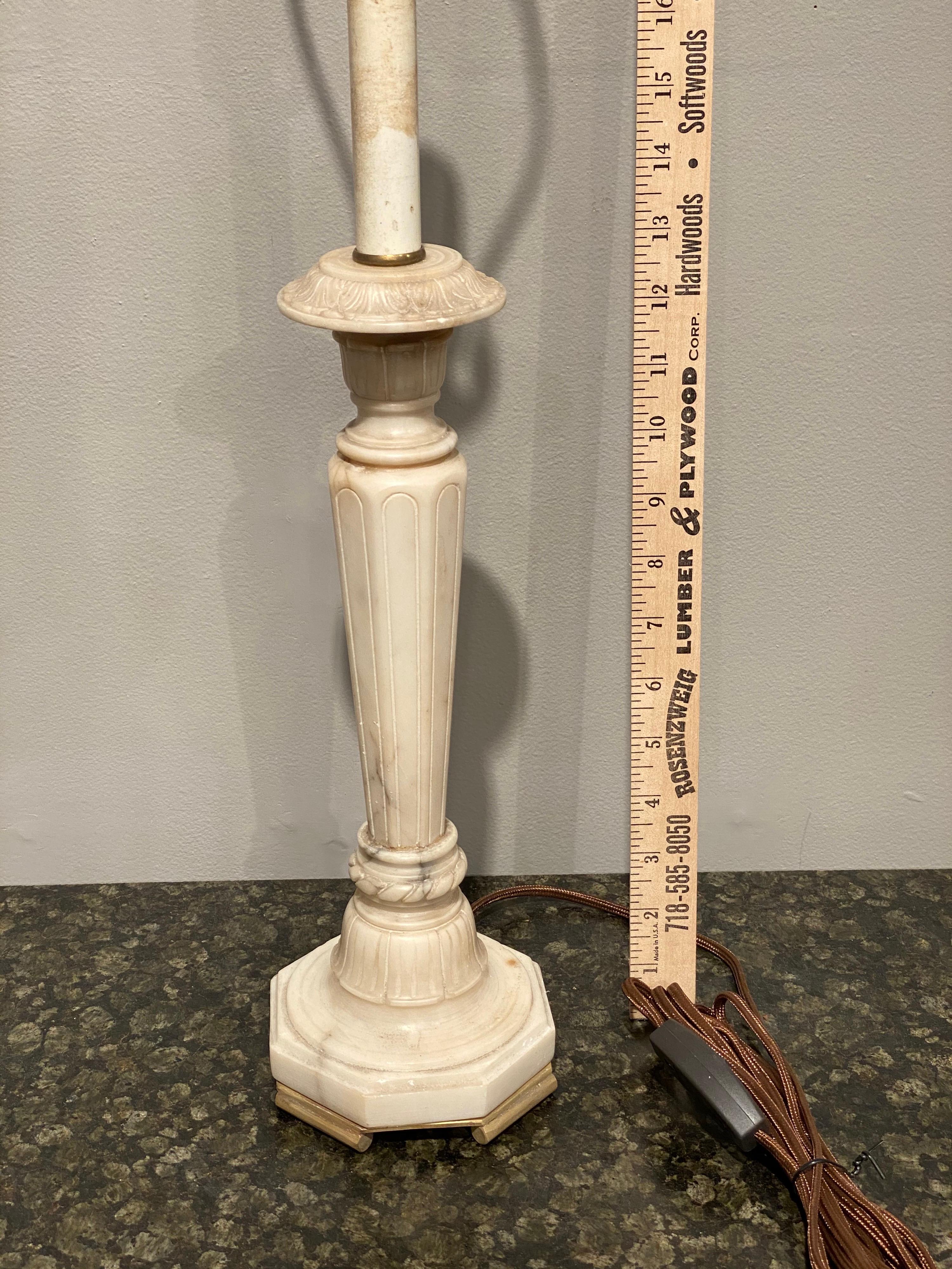 19th century marble candlestick as lamp 
with bronze base.
