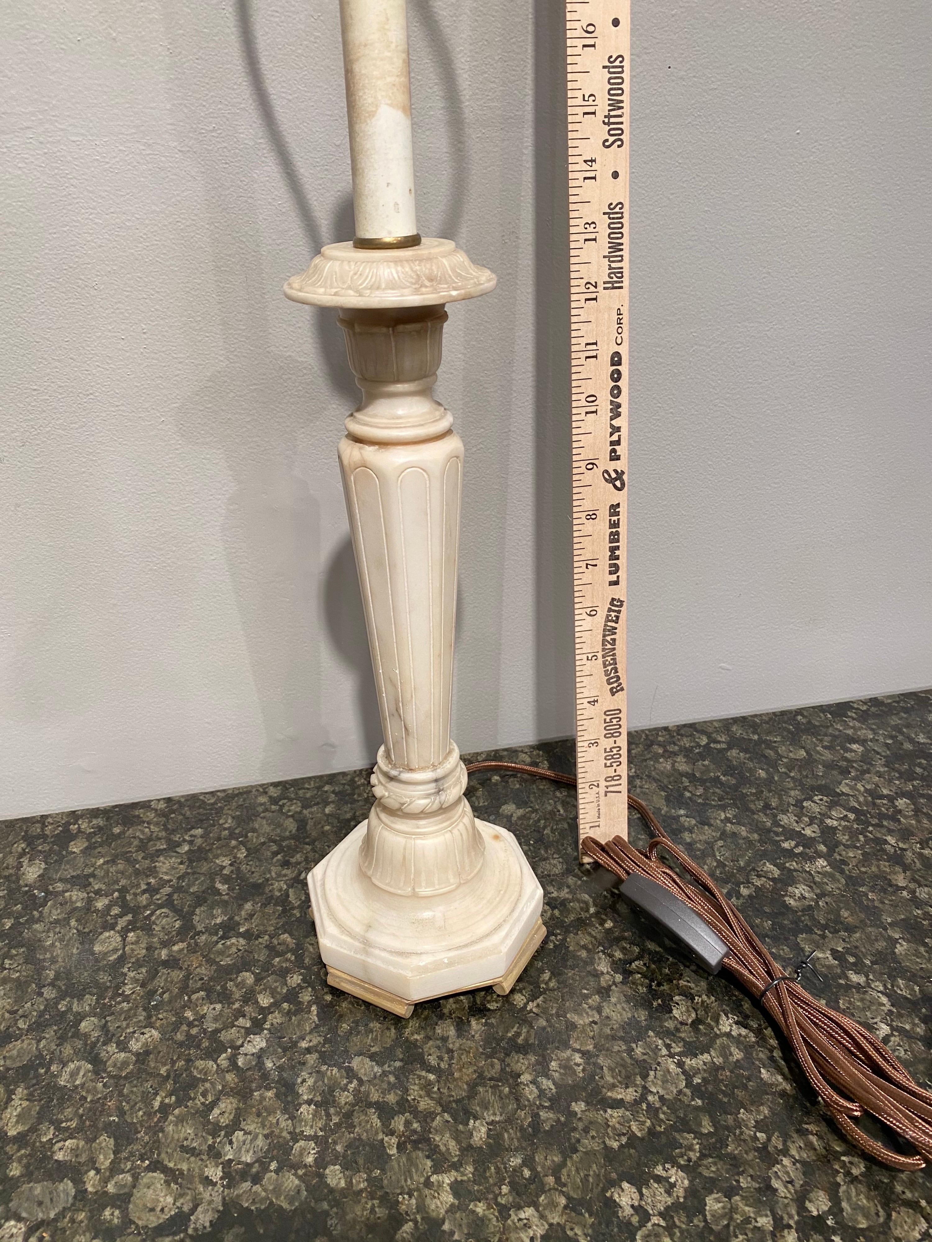 Brushed 19th Century Marble Candlestick as Lamp with Bronze Base For Sale