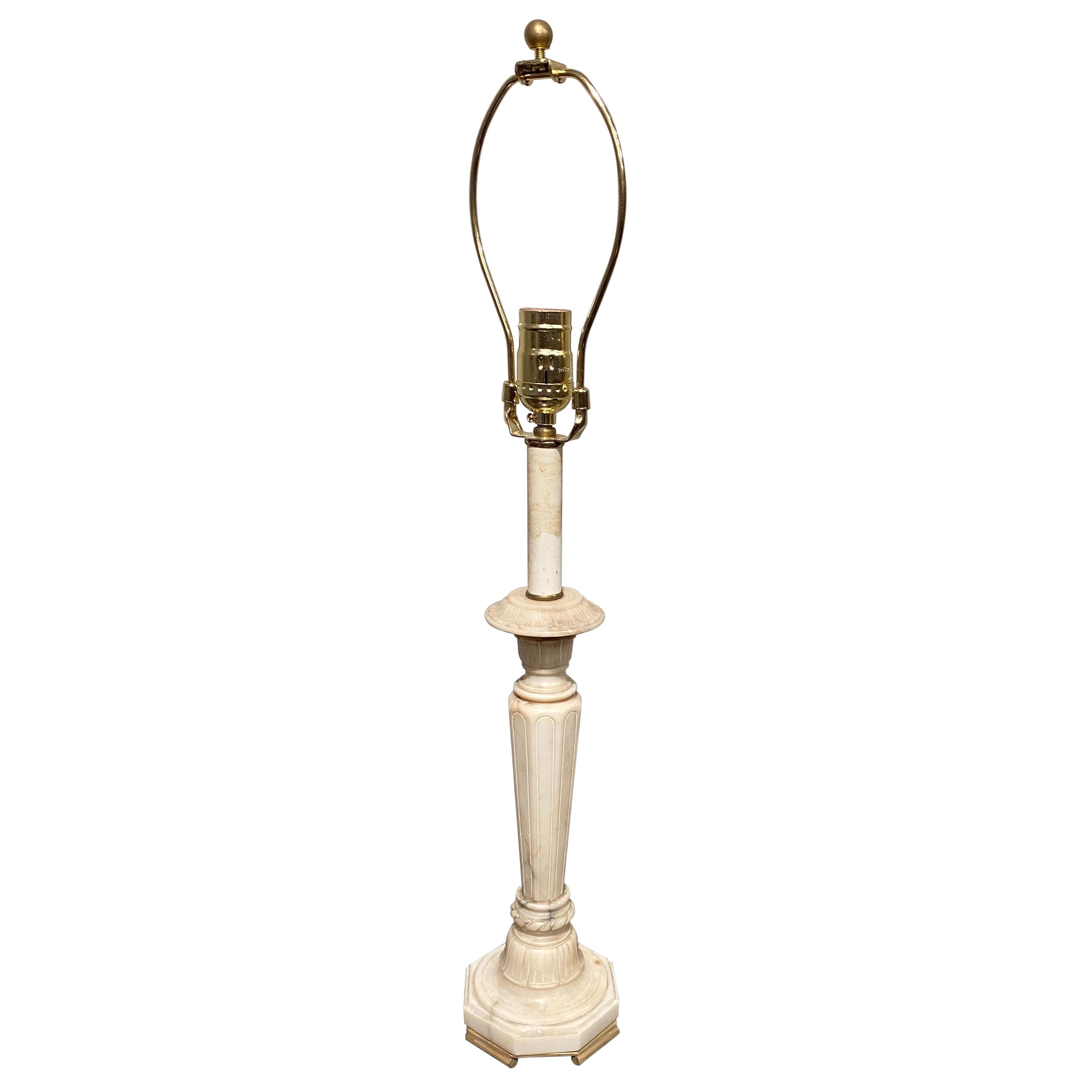 19th Century Marble Candlestick as Lamp with Bronze Base