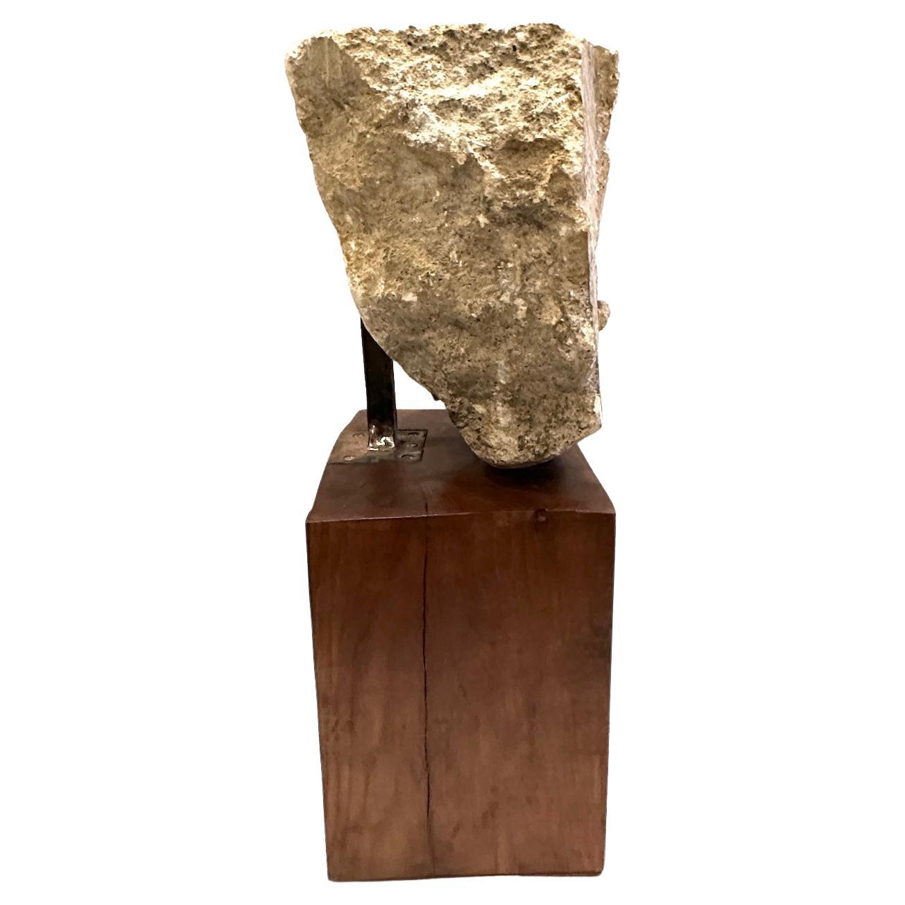 French 19th Century Marble Capital Fragment Mounted on Wooden Base For Sale