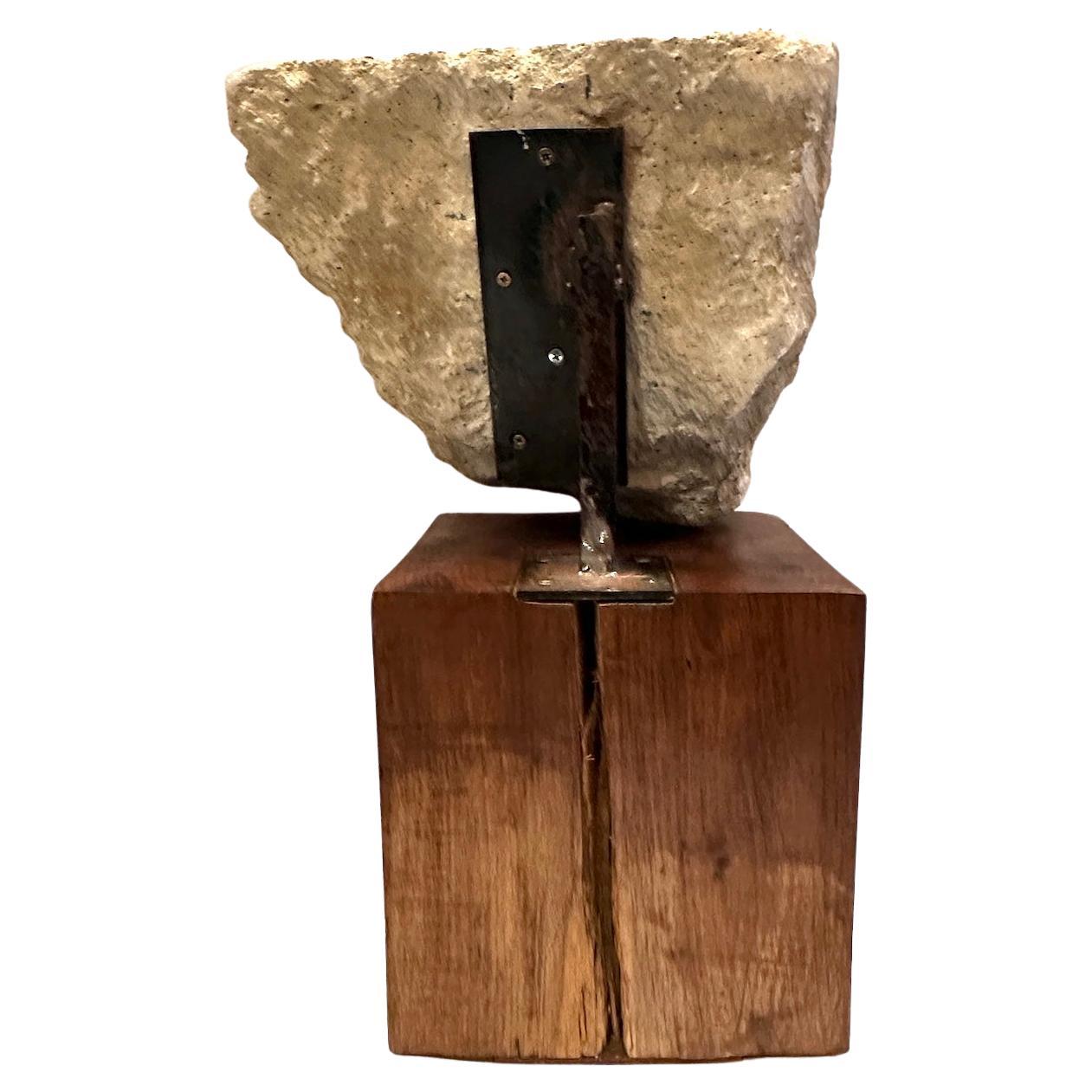 Hand-Carved 19th Century Marble Capital Fragment Mounted on Wooden Base For Sale