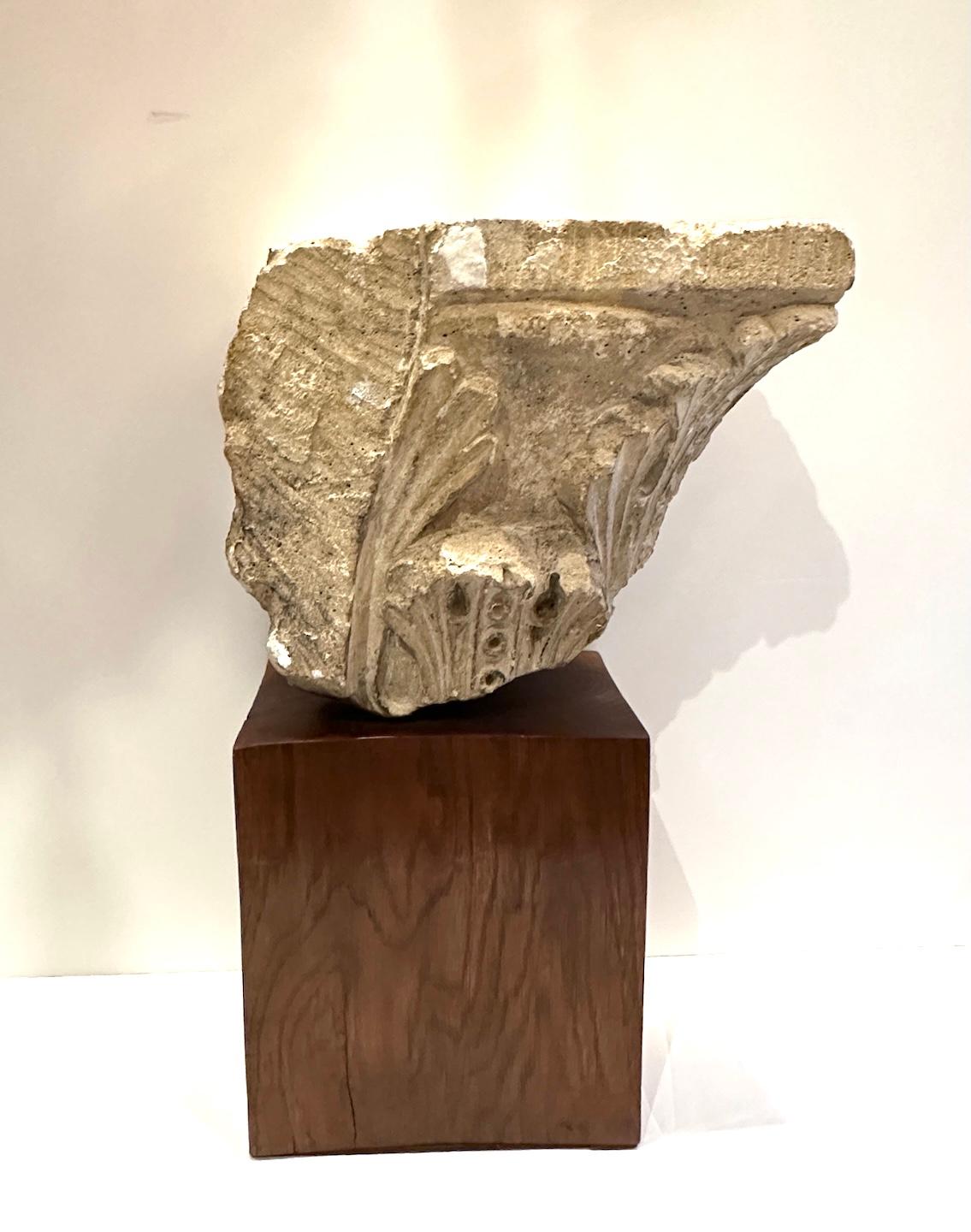 19th Century Marble Capital Fragment Mounted on Wooden Base For Sale 2